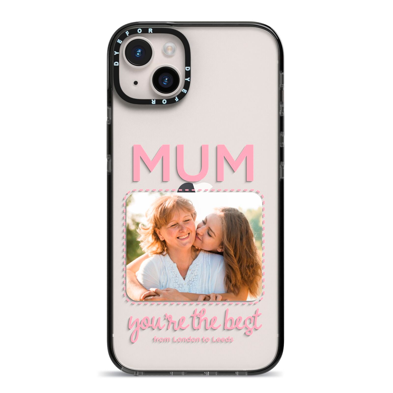 Long Distance Mothers Day Photo iPhone 14 Plus Black Impact Case on Silver phone