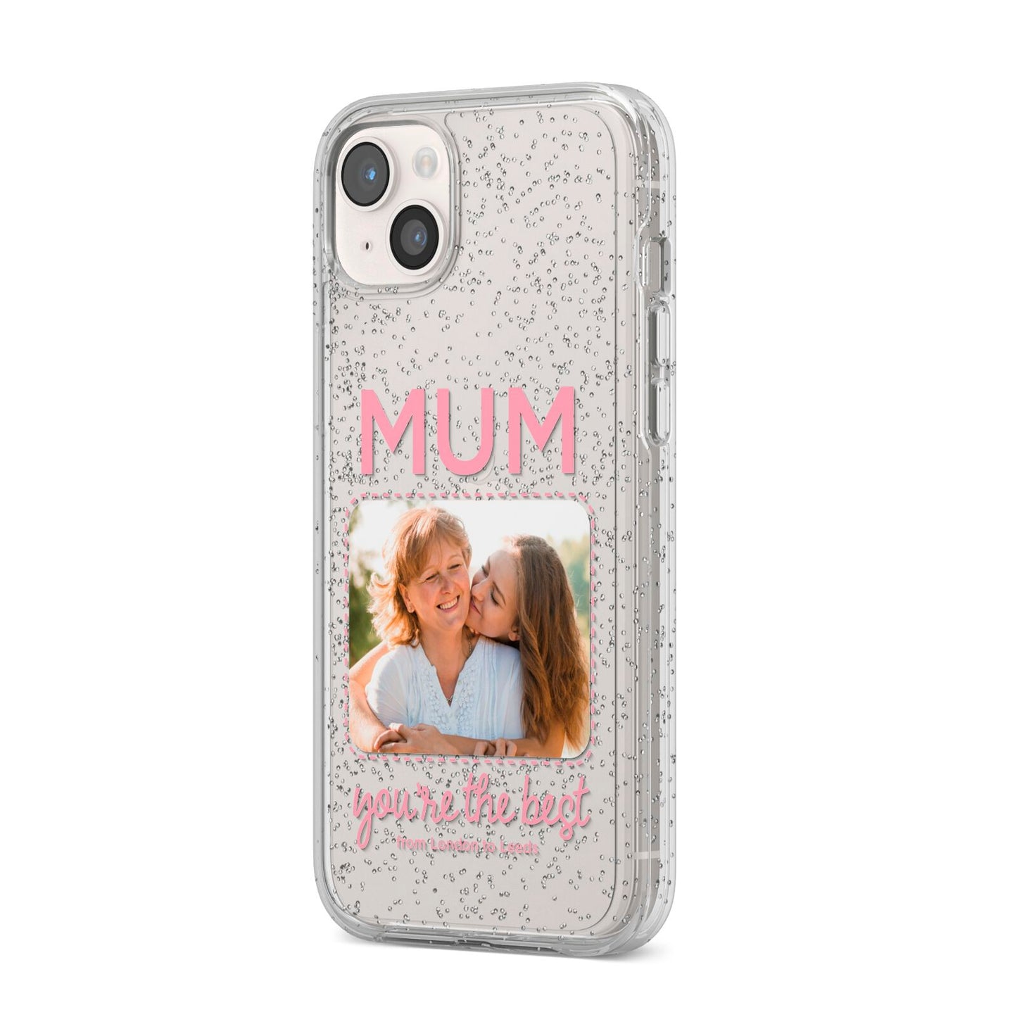 Long Distance Mothers Day Photo iPhone 14 Plus Glitter Tough Case Starlight Angled Image