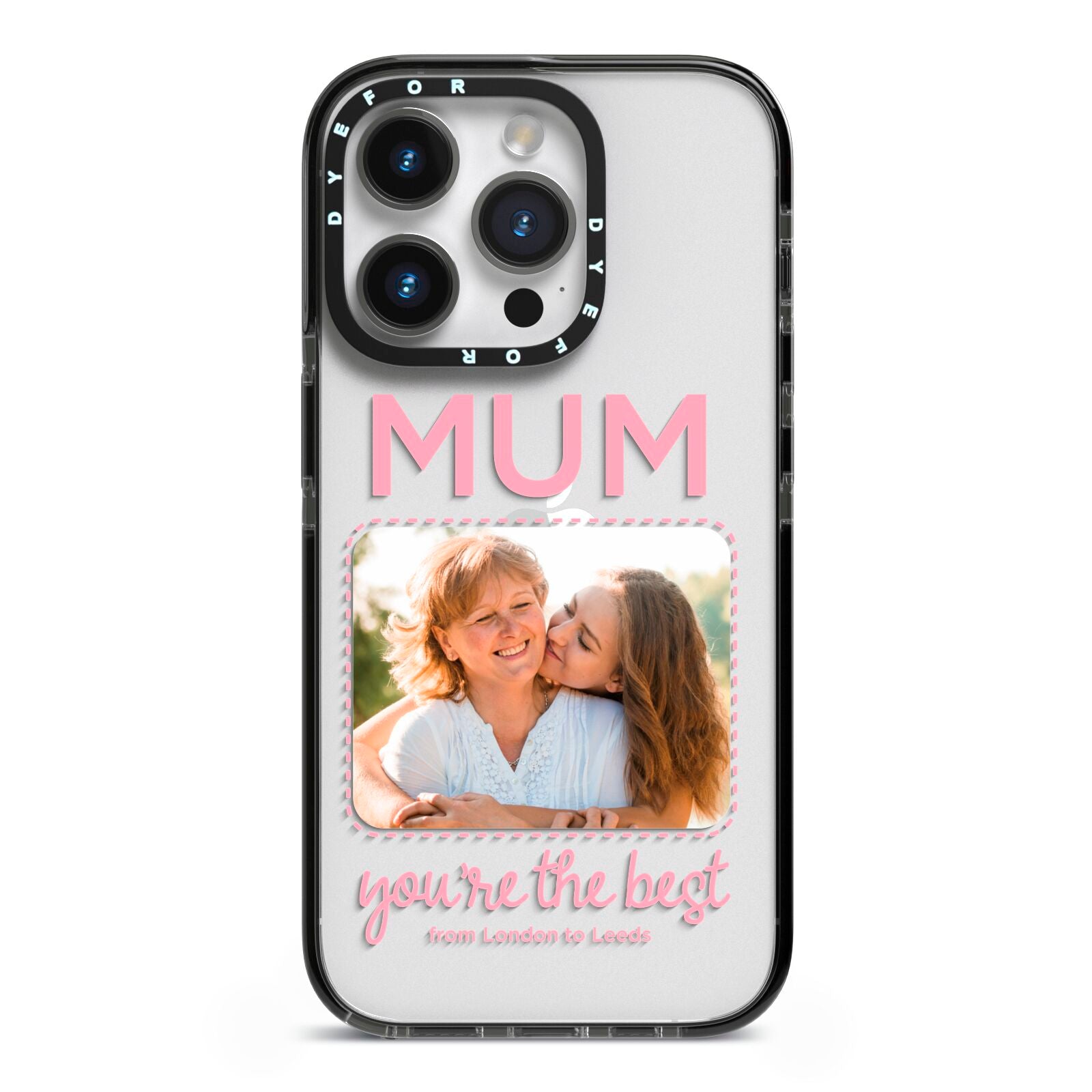 Long Distance Mothers Day Photo iPhone 14 Pro Black Impact Case on Silver phone