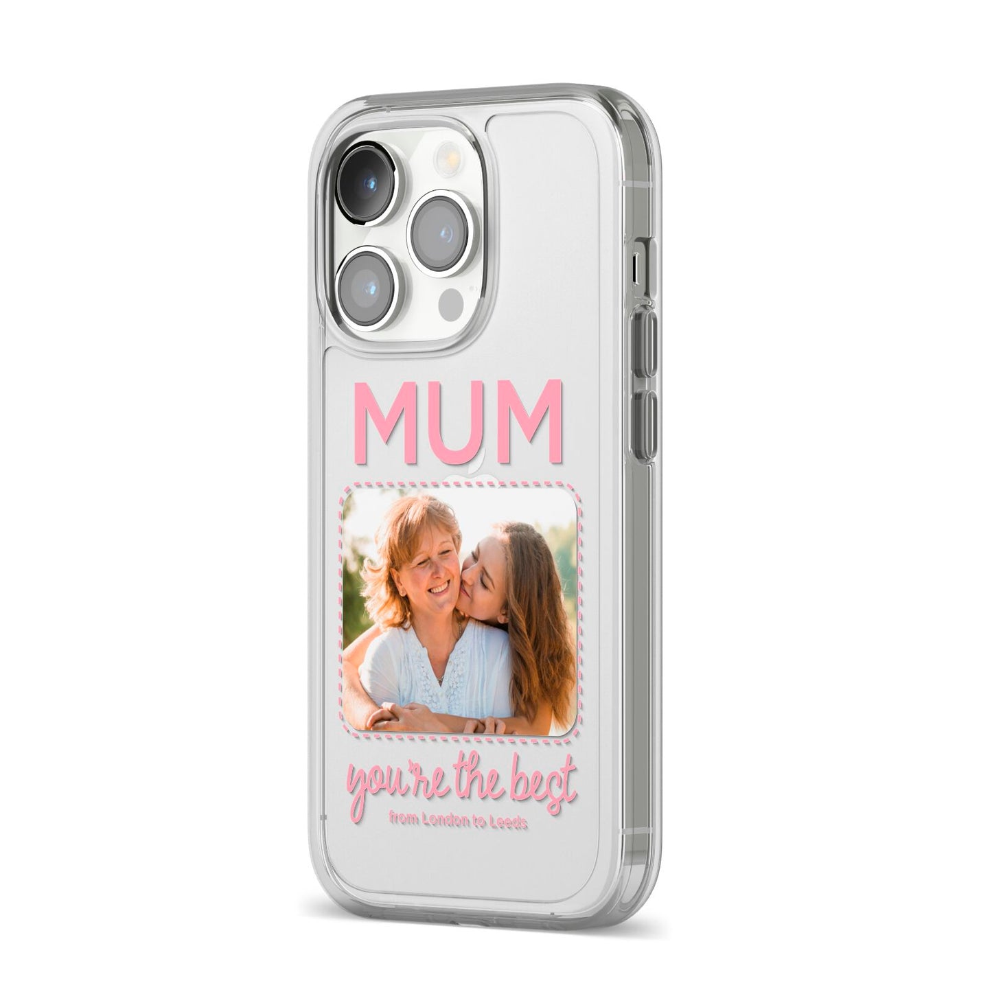 Long Distance Mothers Day Photo iPhone 14 Pro Clear Tough Case Silver Angled Image