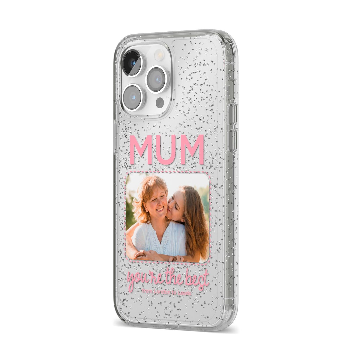 Long Distance Mothers Day Photo iPhone 14 Pro Max Glitter Tough Case Silver Angled Image