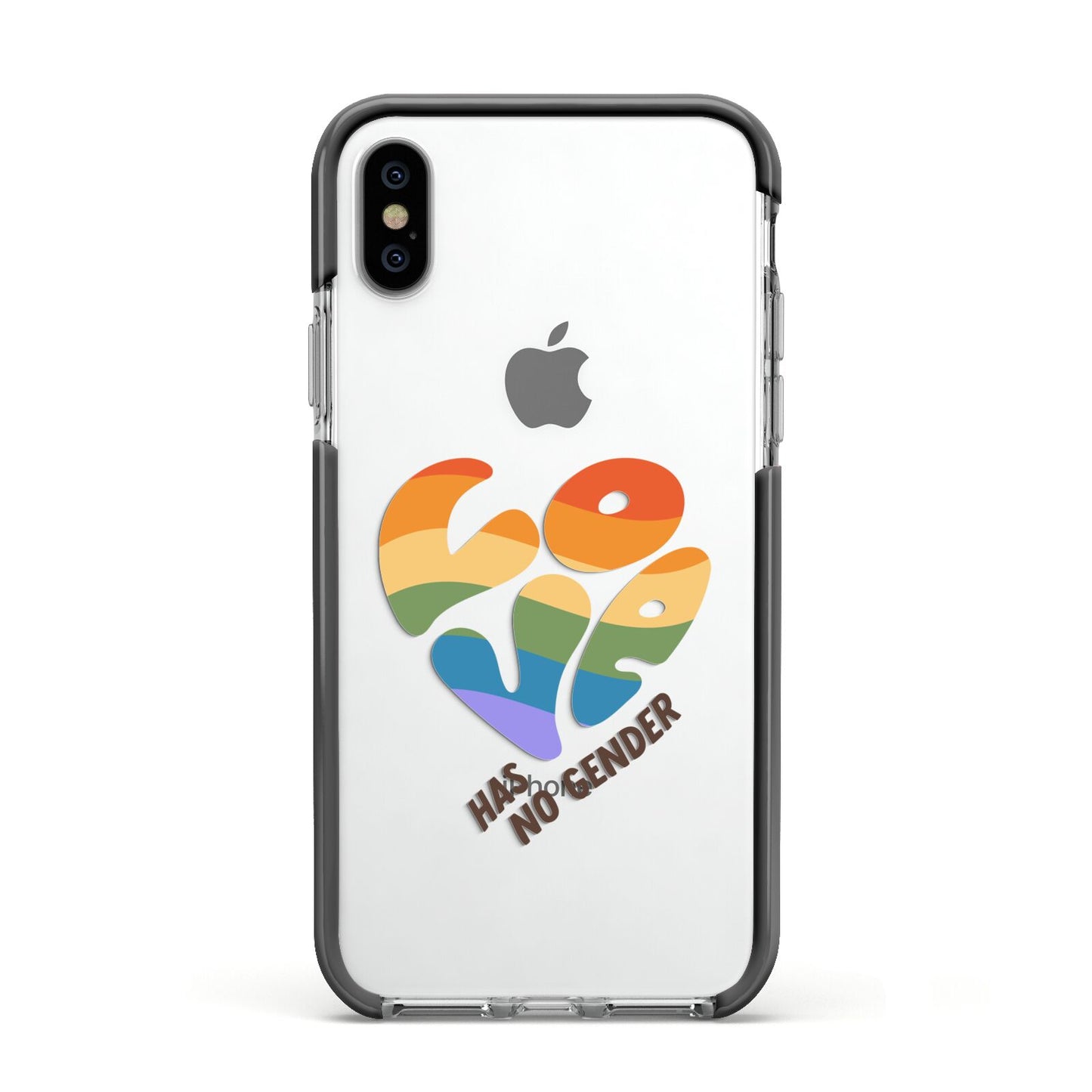 Love Has No Gender Apple iPhone Xs Impact Case Black Edge on Silver Phone