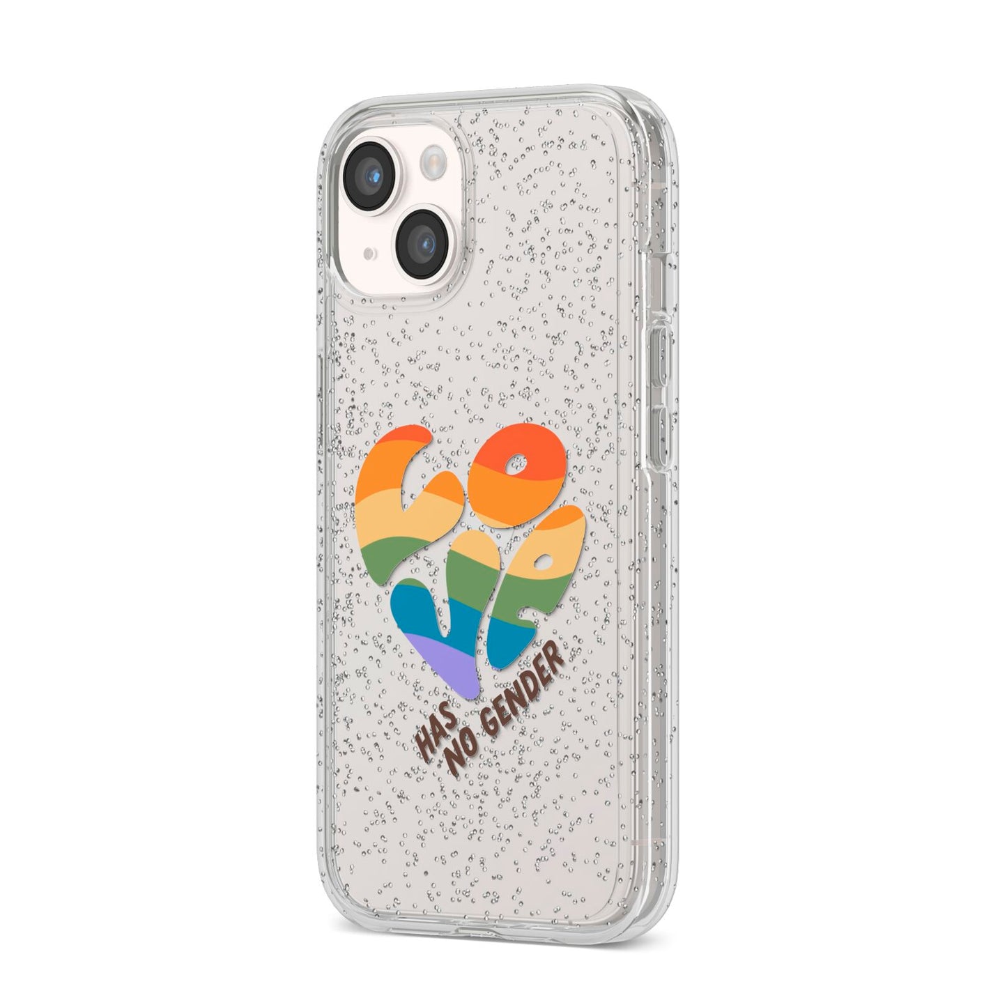 Love Has No Gender iPhone 14 Glitter Tough Case Starlight Angled Image