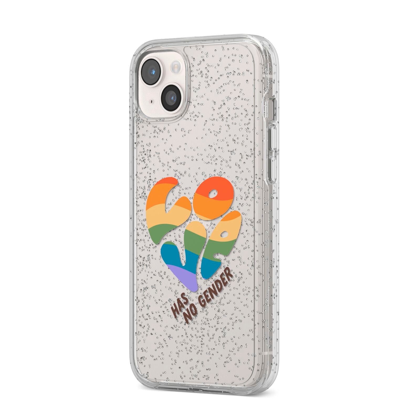 Love Has No Gender iPhone 14 Plus Glitter Tough Case Starlight Angled Image