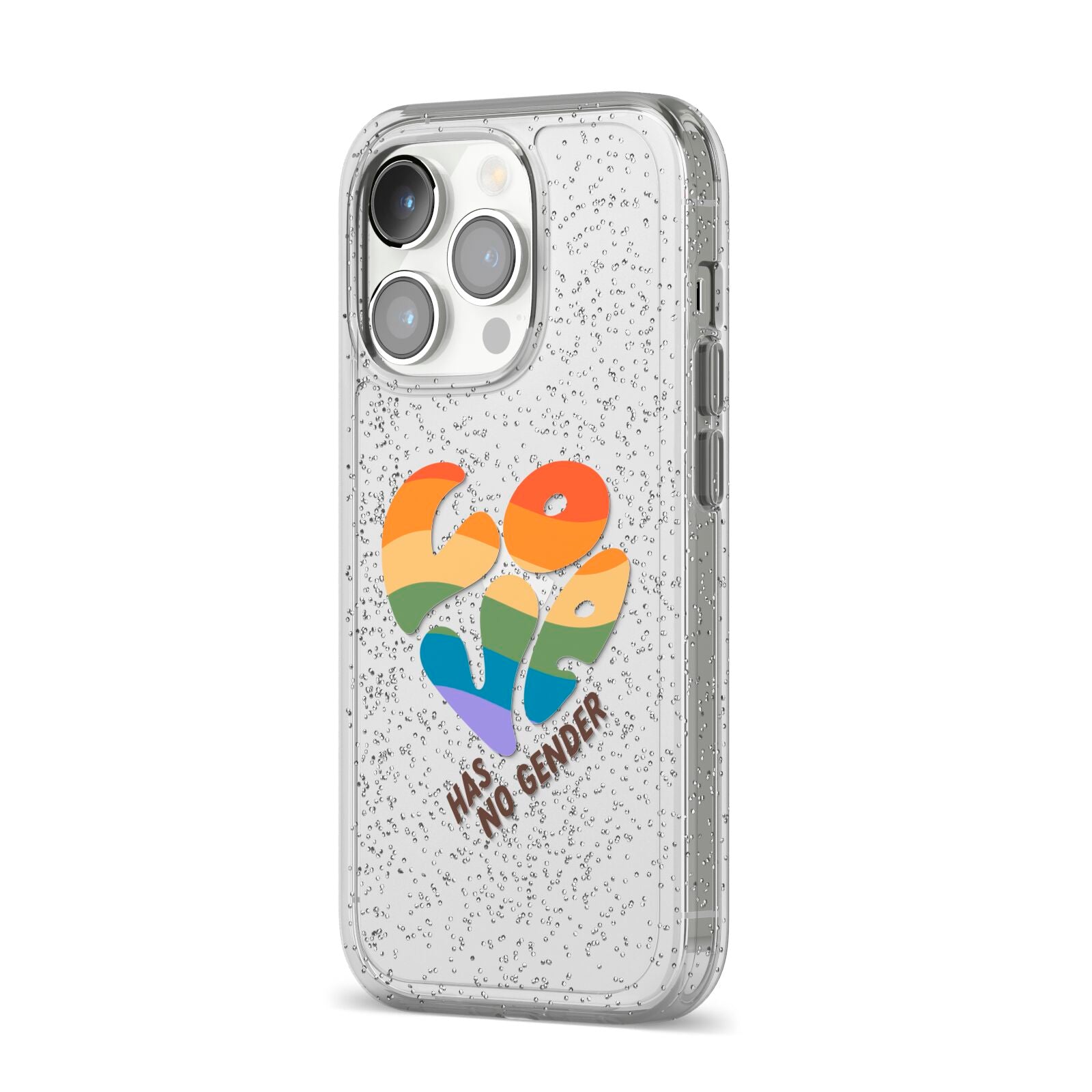 Love Has No Gender iPhone 14 Pro Glitter Tough Case Silver Angled Image