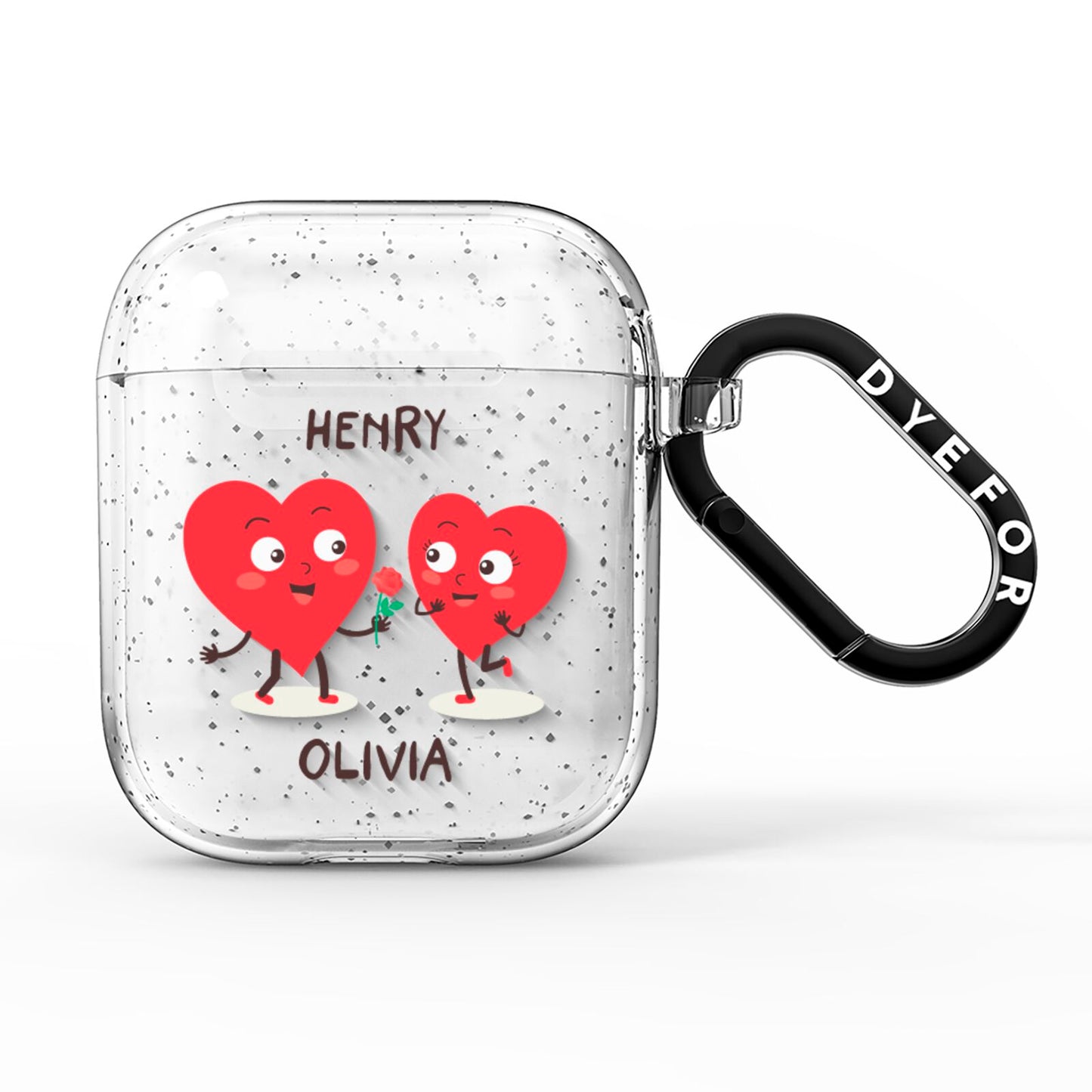 Love Heart Couples Custom AirPods Glitter Case