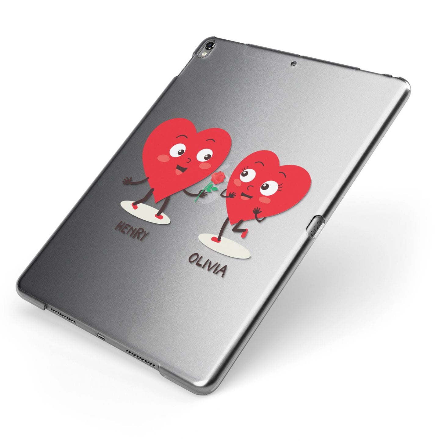 Love Heart Couples Custom Apple iPad Case on Grey iPad Side View