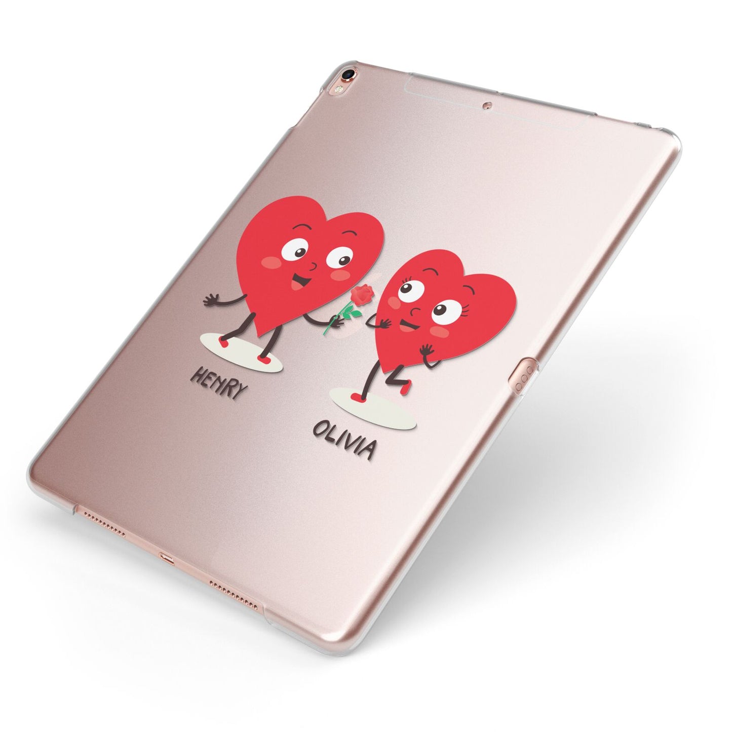 Love Heart Couples Custom Apple iPad Case on Rose Gold iPad Side View