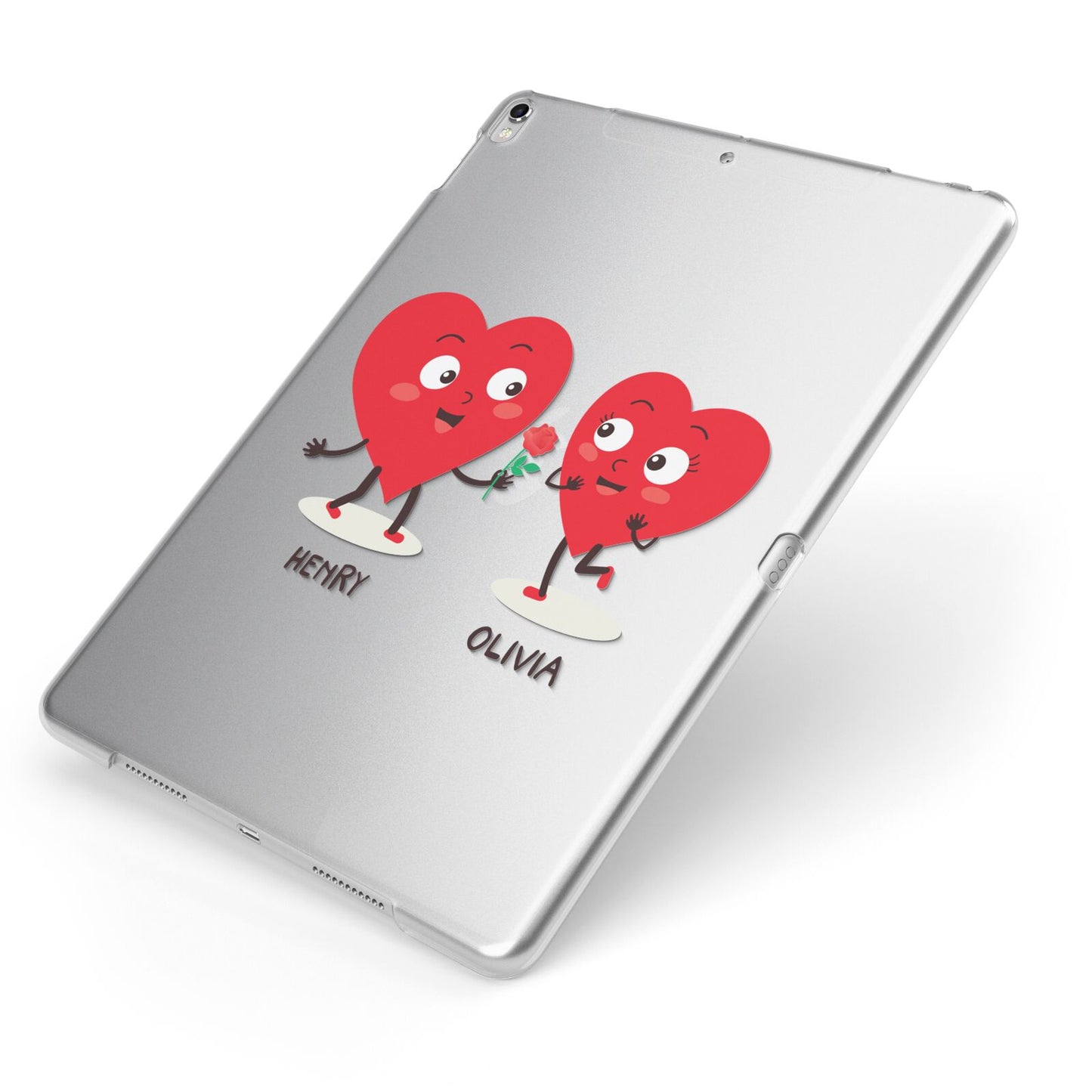 Love Heart Couples Custom Apple iPad Case on Silver iPad Side View