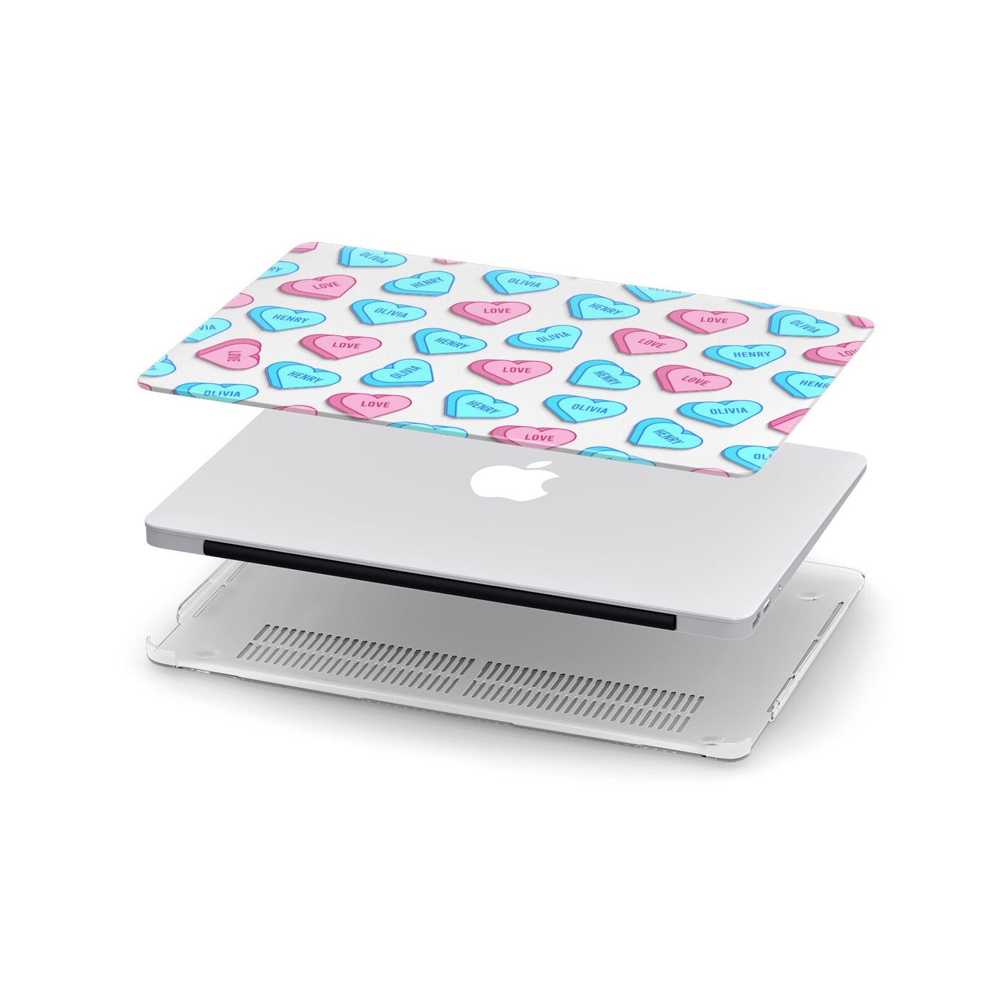 Love Heart Sweets with Names Apple MacBook Case in Detail