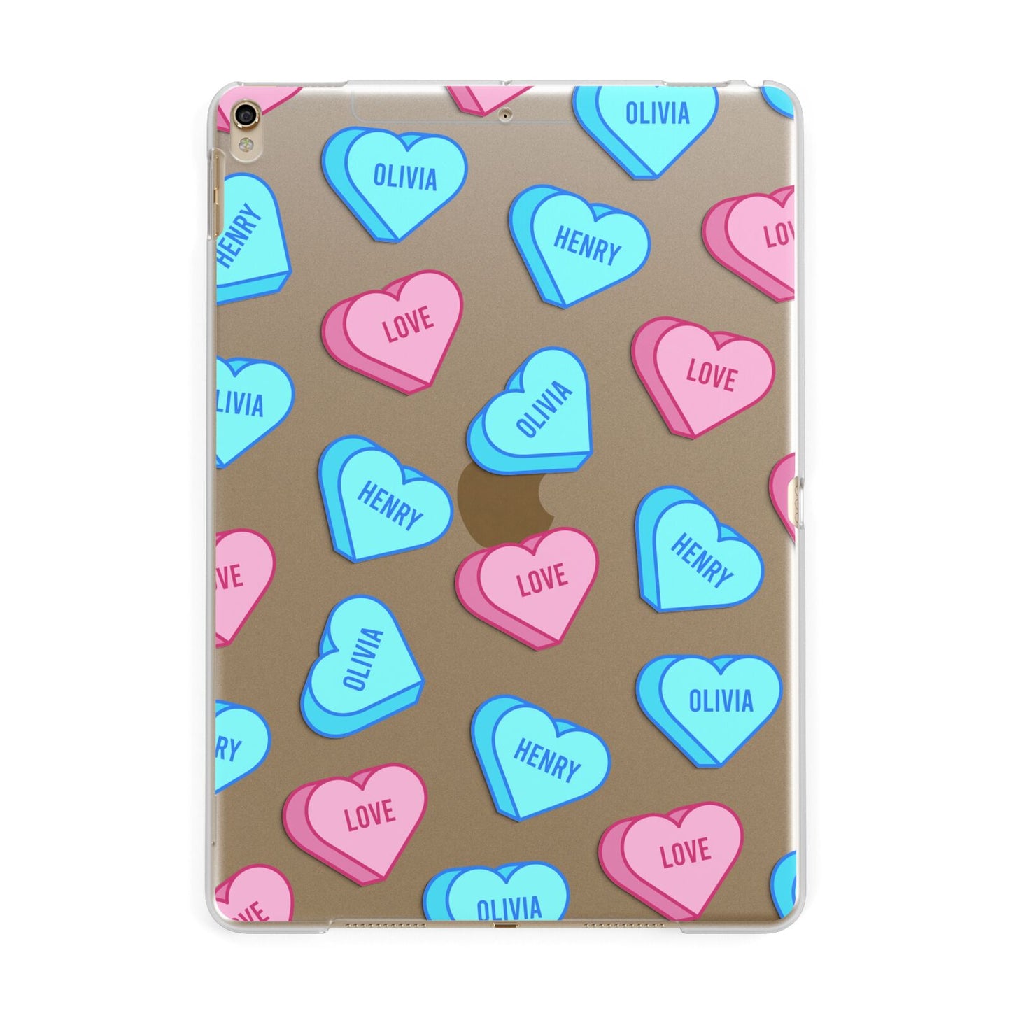 Love Heart Sweets with Names Apple iPad Gold Case