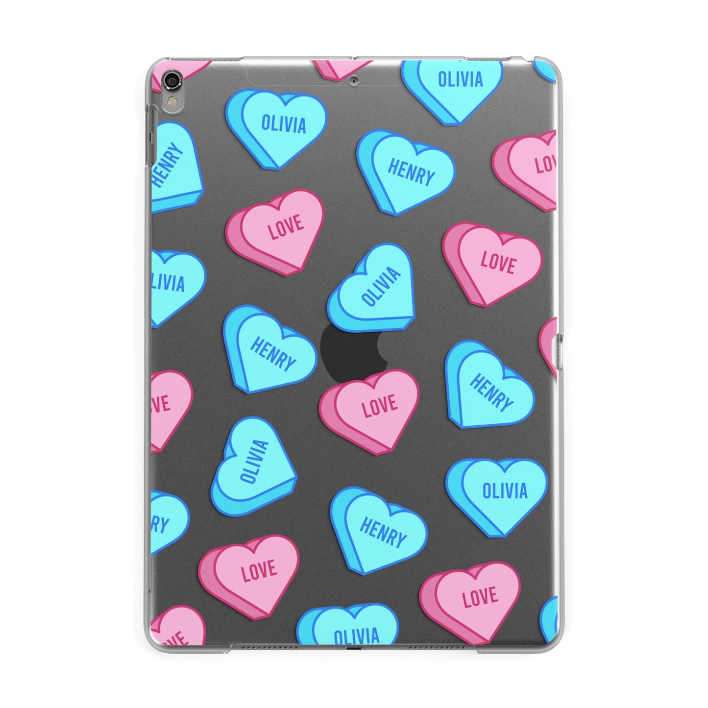 Love Heart Sweets with Names Apple iPad Grey Case