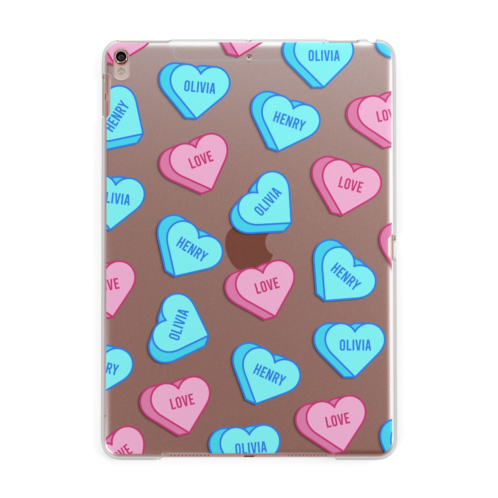 Love Heart Sweets with Names Apple iPad Rose Gold Case