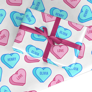 Love Heart Sweets with Names Wrapping Paper