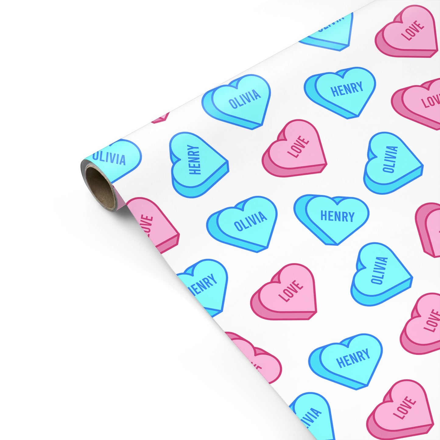 Love Heart Sweets with Names Personalised Gift Wrap