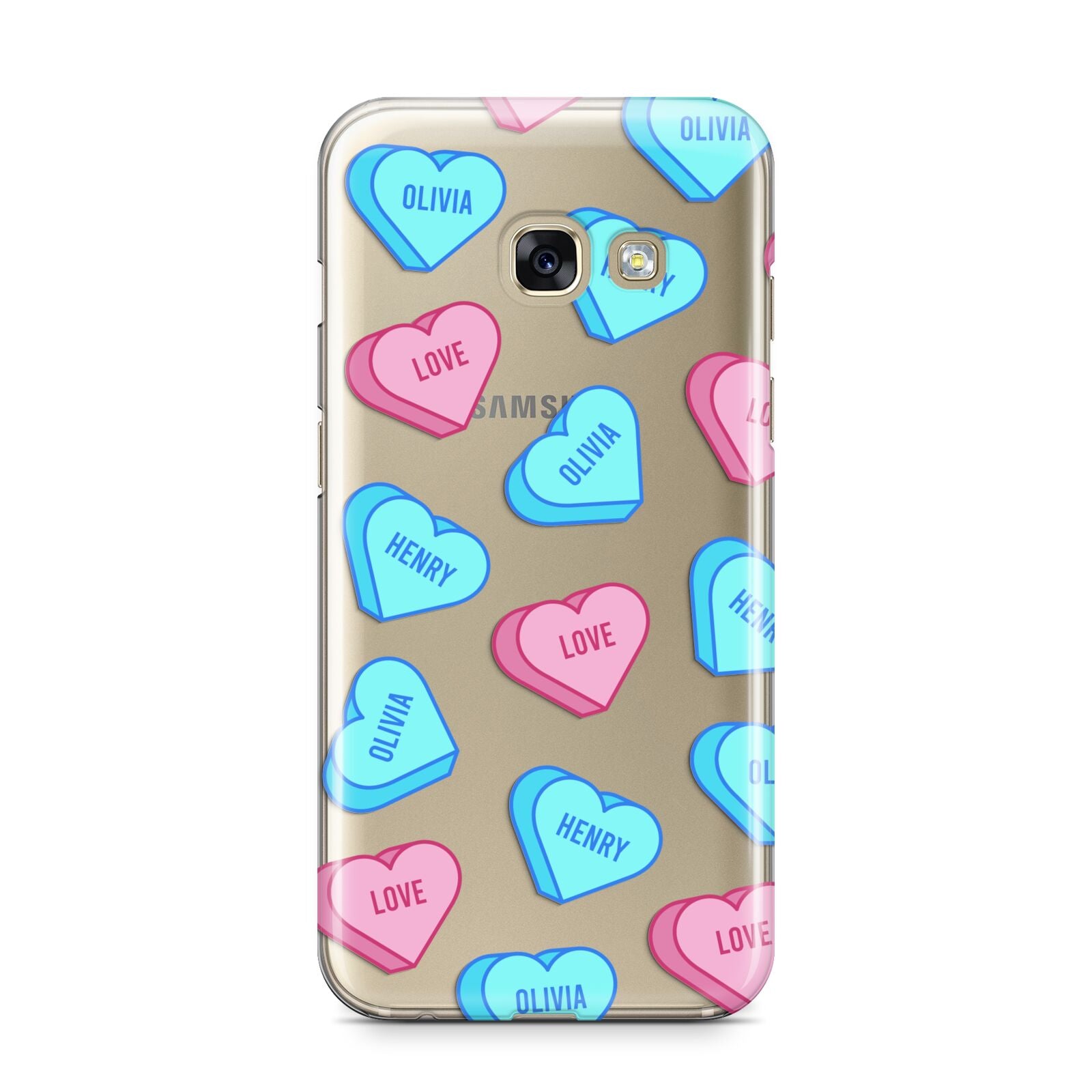 Love Heart Sweets with Names Samsung Galaxy A3 2017 Case on gold phone