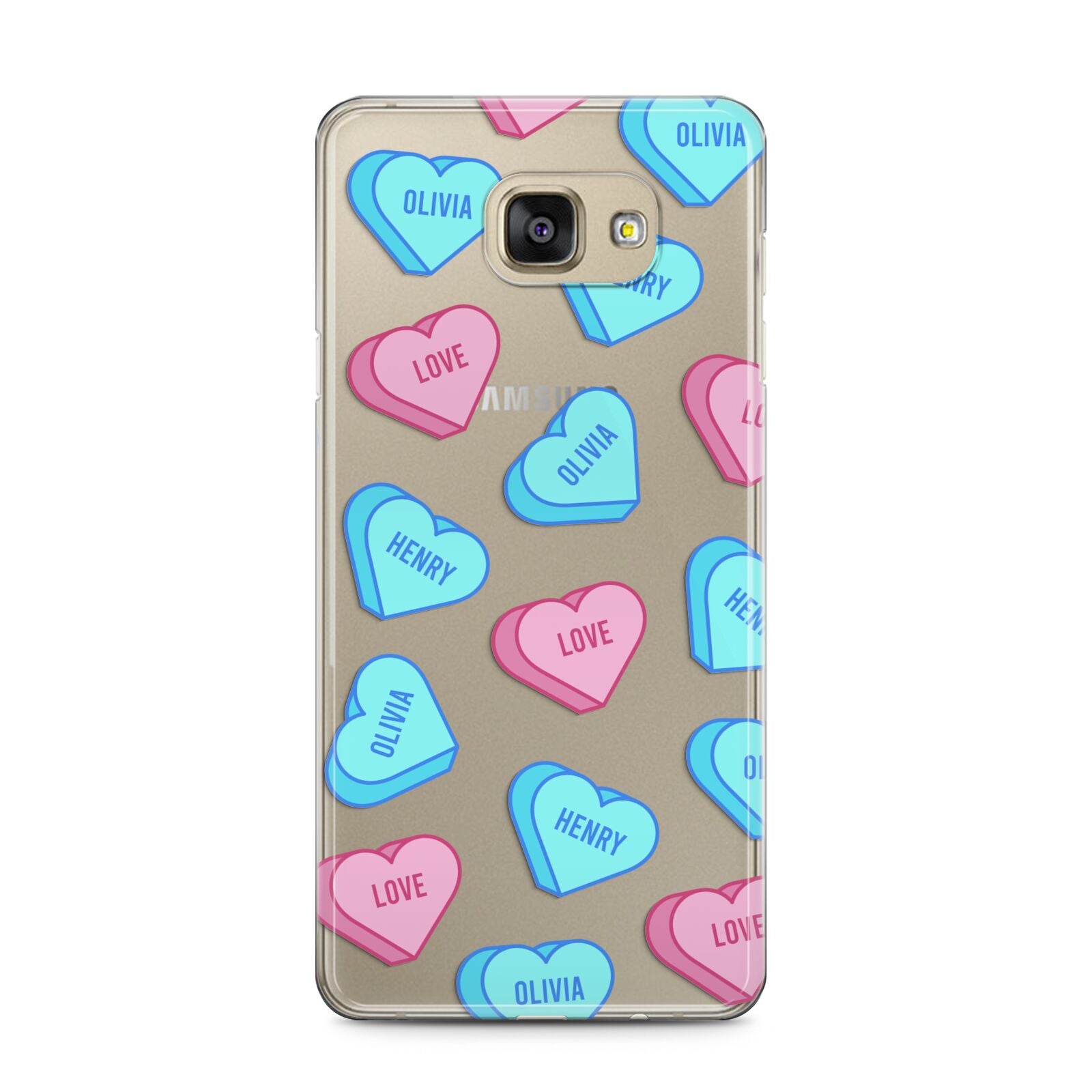 Love Heart Sweets with Names Samsung Galaxy A5 2016 Case on gold phone