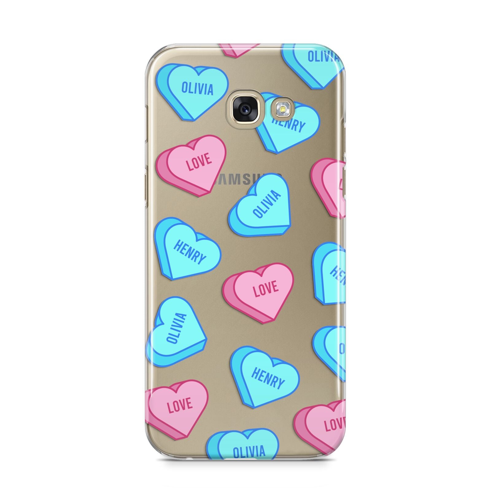 Love Heart Sweets with Names Samsung Galaxy A5 2017 Case on gold phone