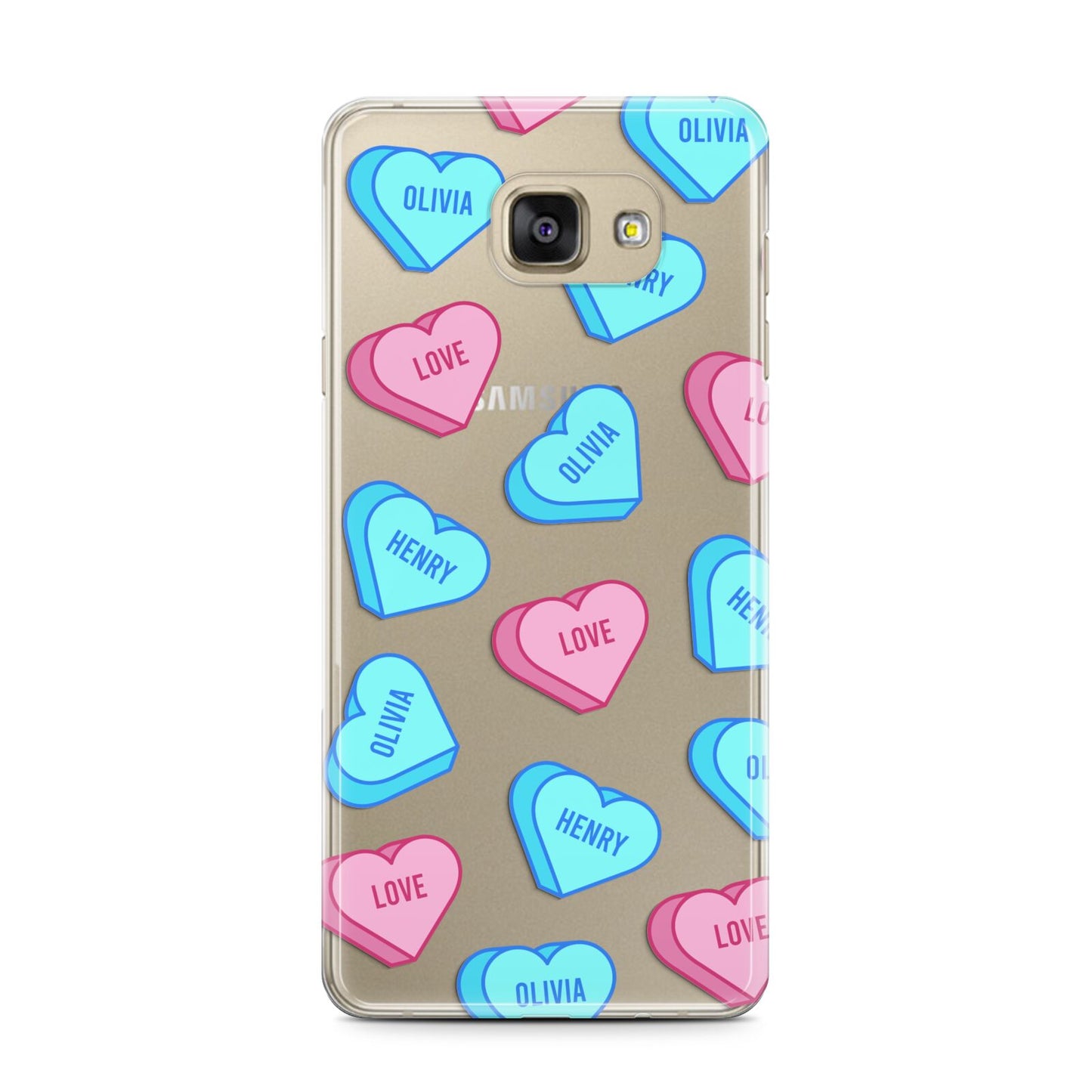 Love Heart Sweets with Names Samsung Galaxy A7 2016 Case on gold phone