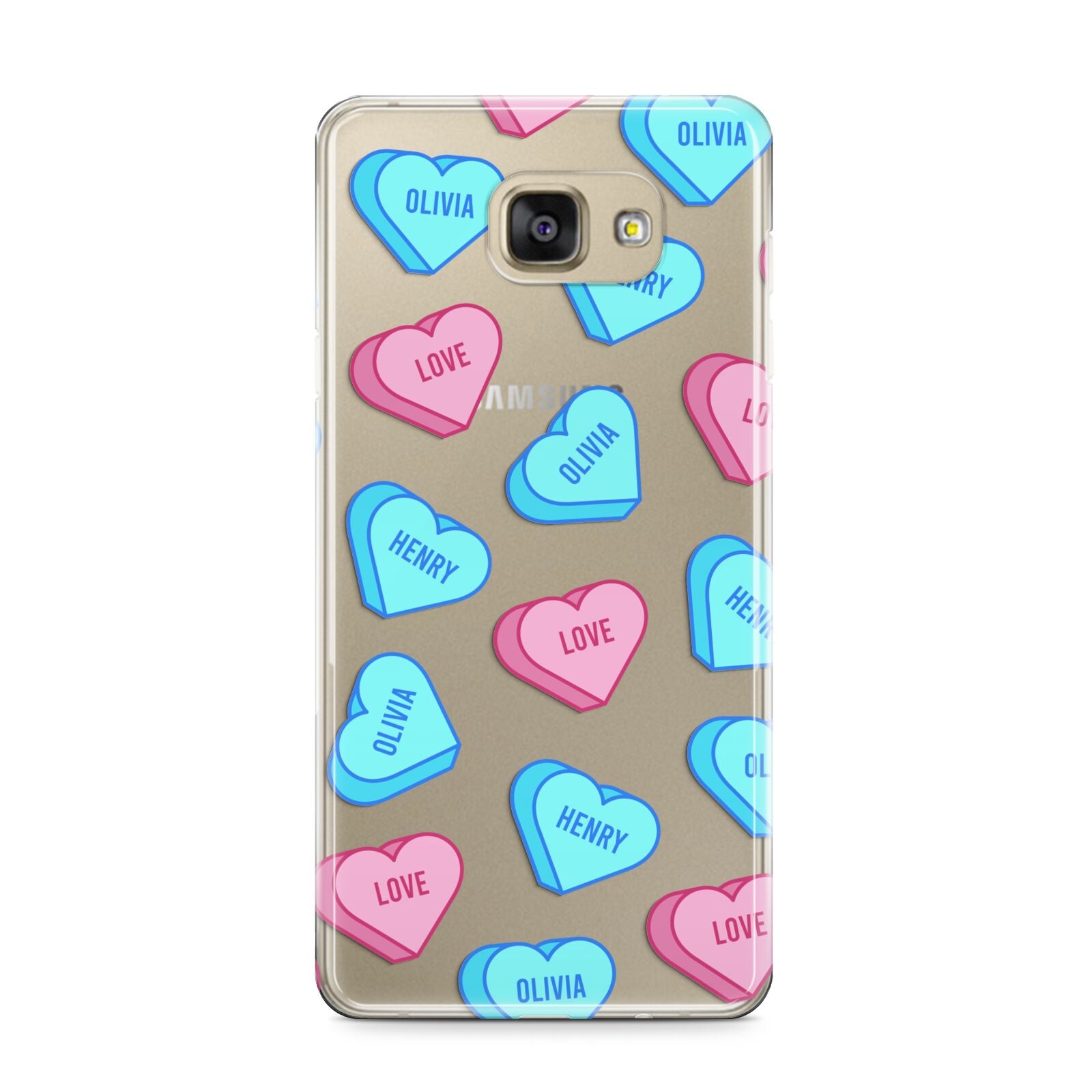 Love Heart Sweets with Names Samsung Galaxy A9 2016 Case on gold phone
