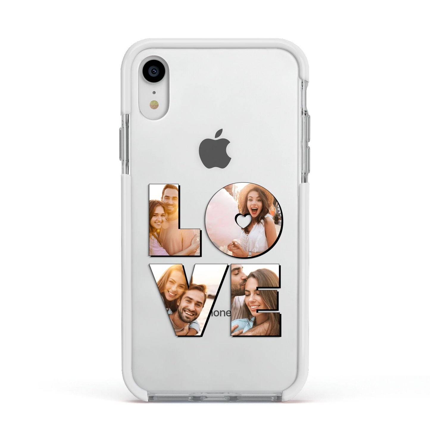 Love Personalised Photo Upload Apple iPhone XR Impact Case White Edge on Silver Phone