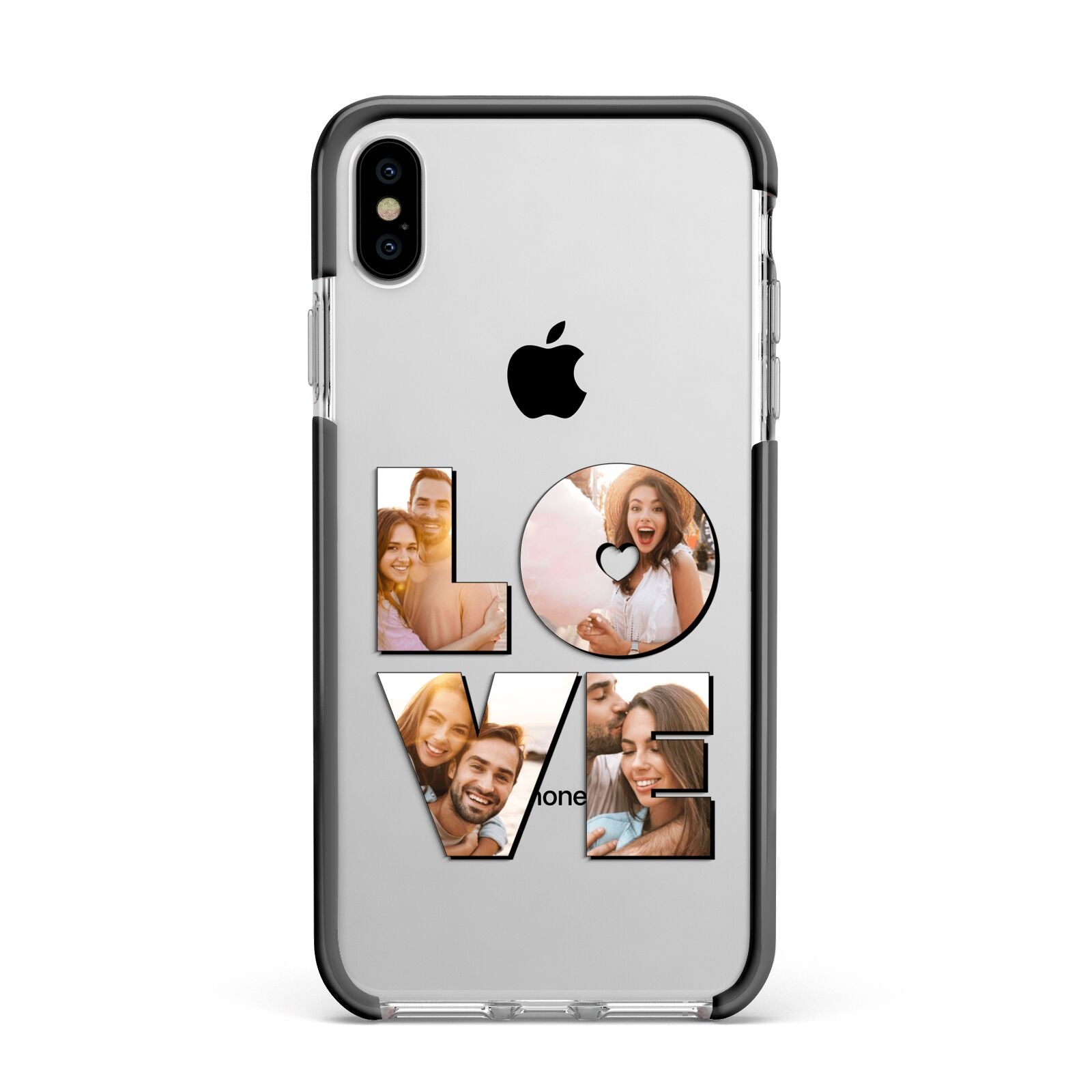 Love Personalised Photo Upload Apple iPhone Xs Max Impact Case Black Edge on Silver Phone