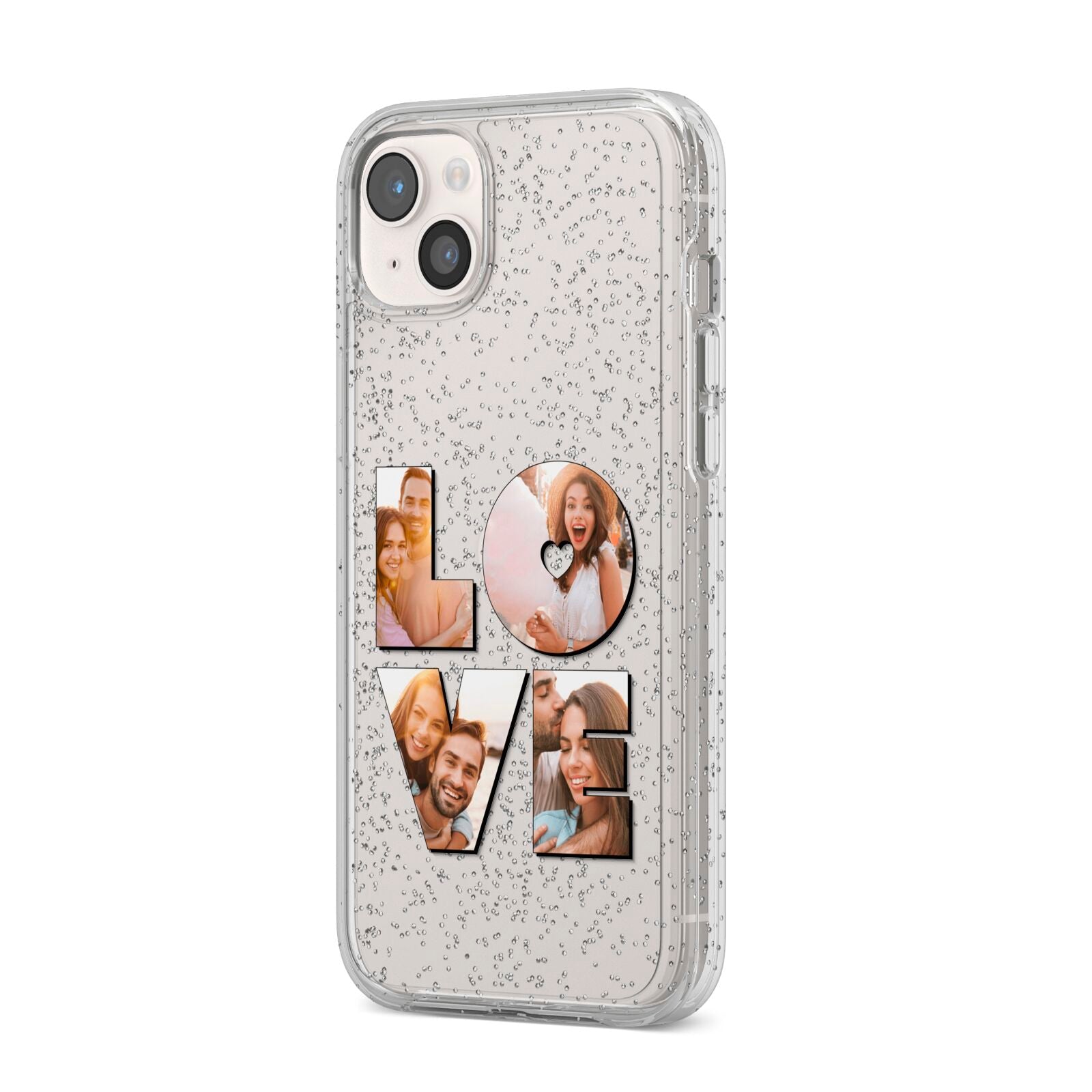 Love Personalised Photo Upload iPhone 14 Plus Glitter Tough Case Starlight Angled Image