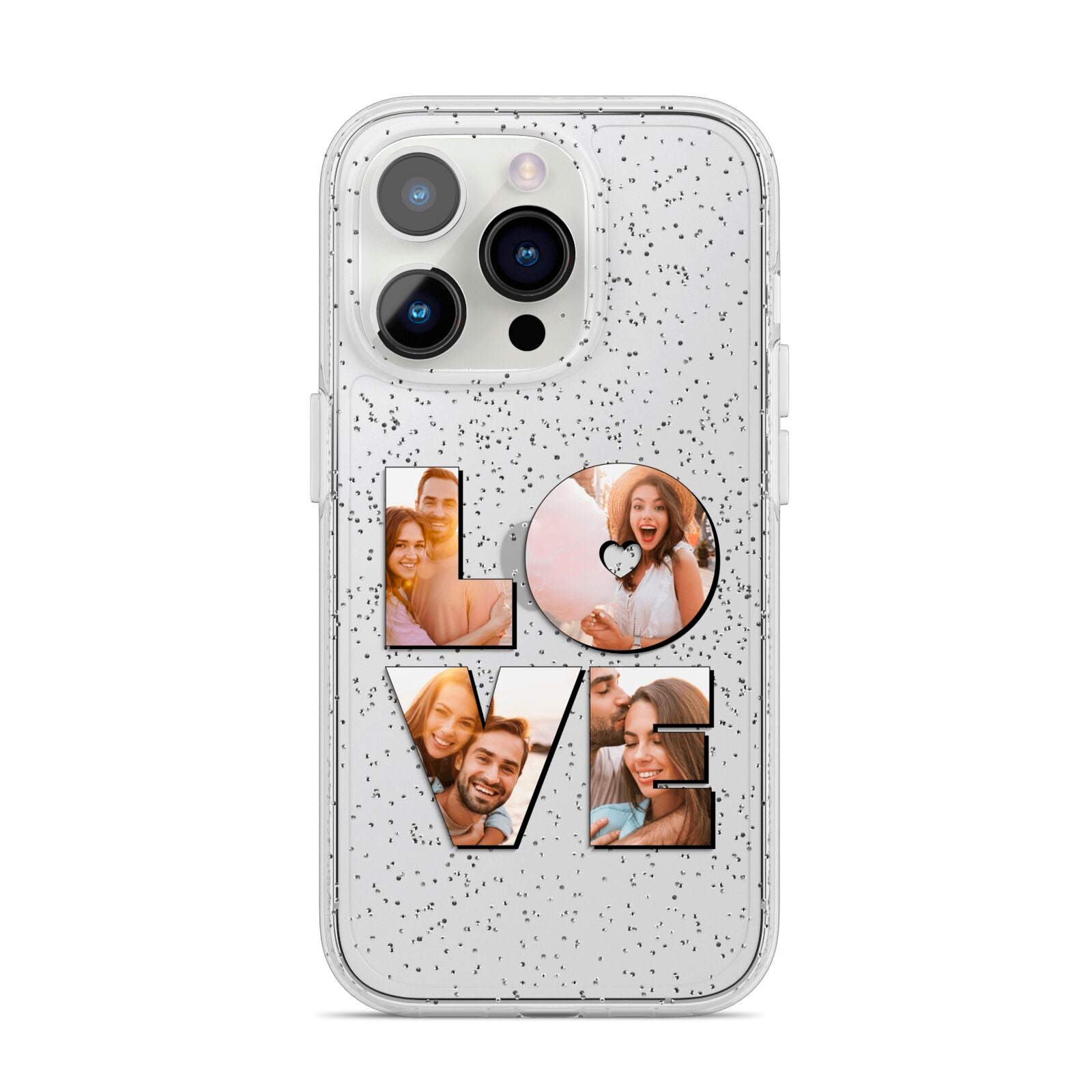 Love Personalised Photo Upload iPhone 14 Pro Glitter Tough Case Silver