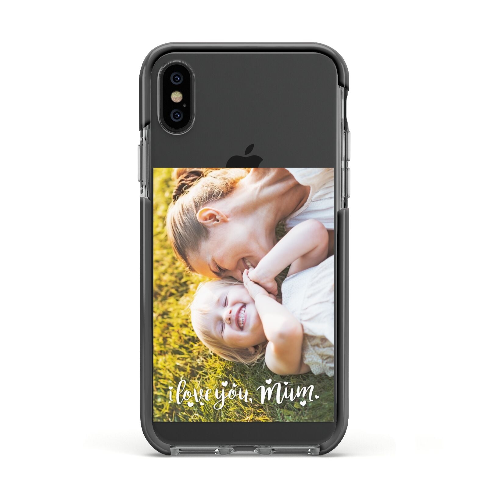 Love You Mum Photo Upload Apple iPhone Xs Impact Case Black Edge on Black Phone