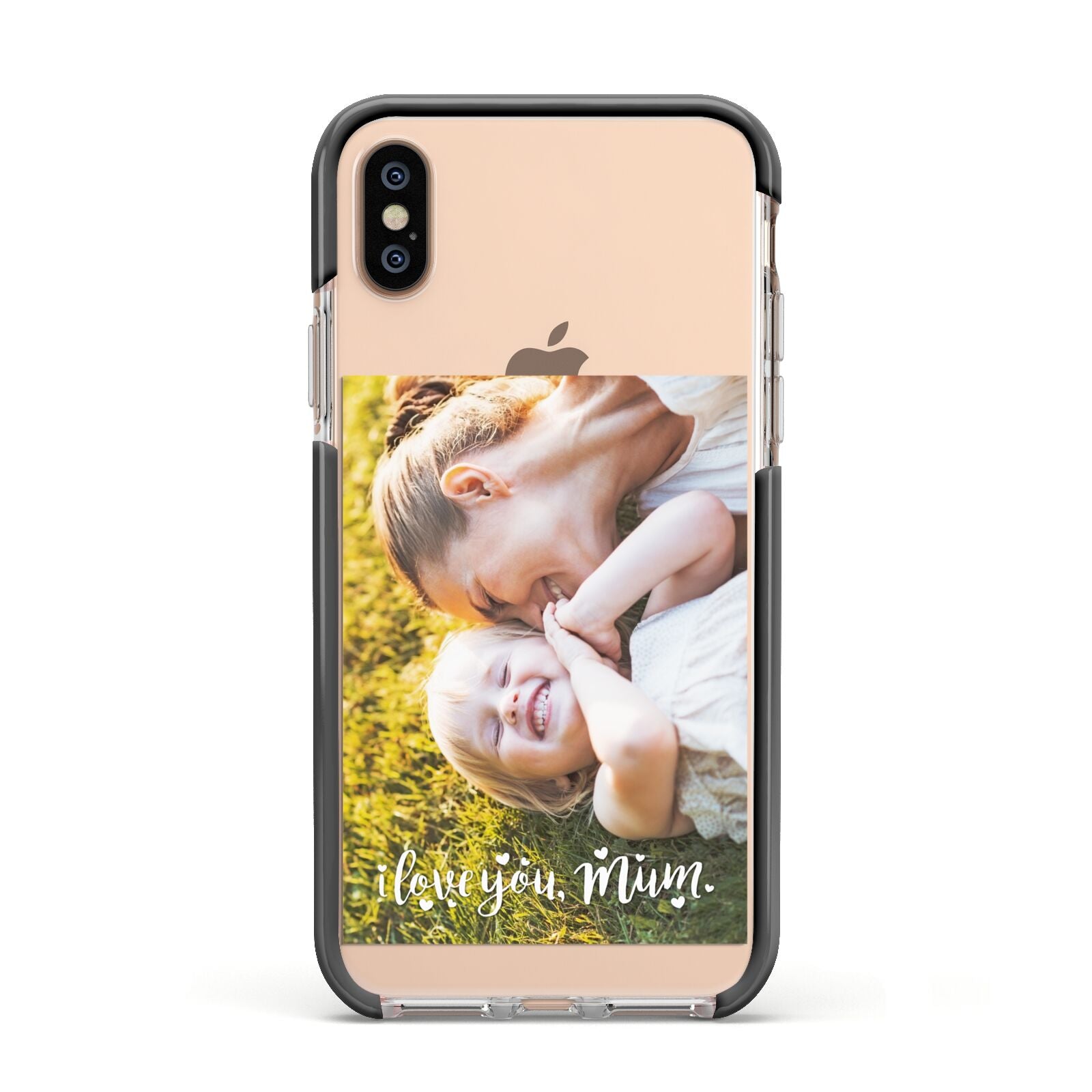 Love You Mum Photo Upload Apple iPhone Xs Impact Case Black Edge on Gold Phone