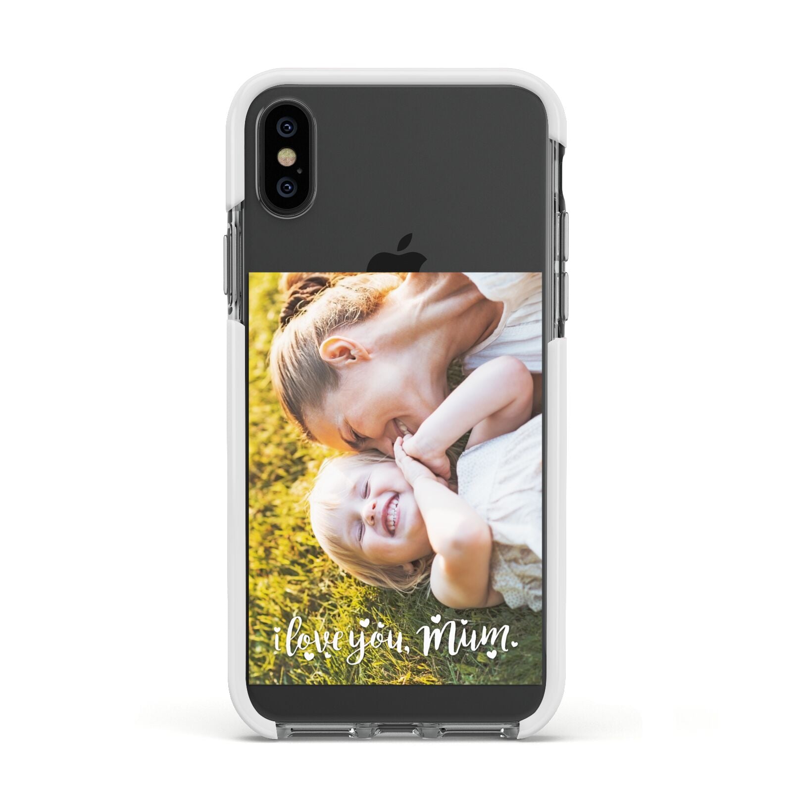 Love You Mum Photo Upload Apple iPhone Xs Impact Case White Edge on Black Phone