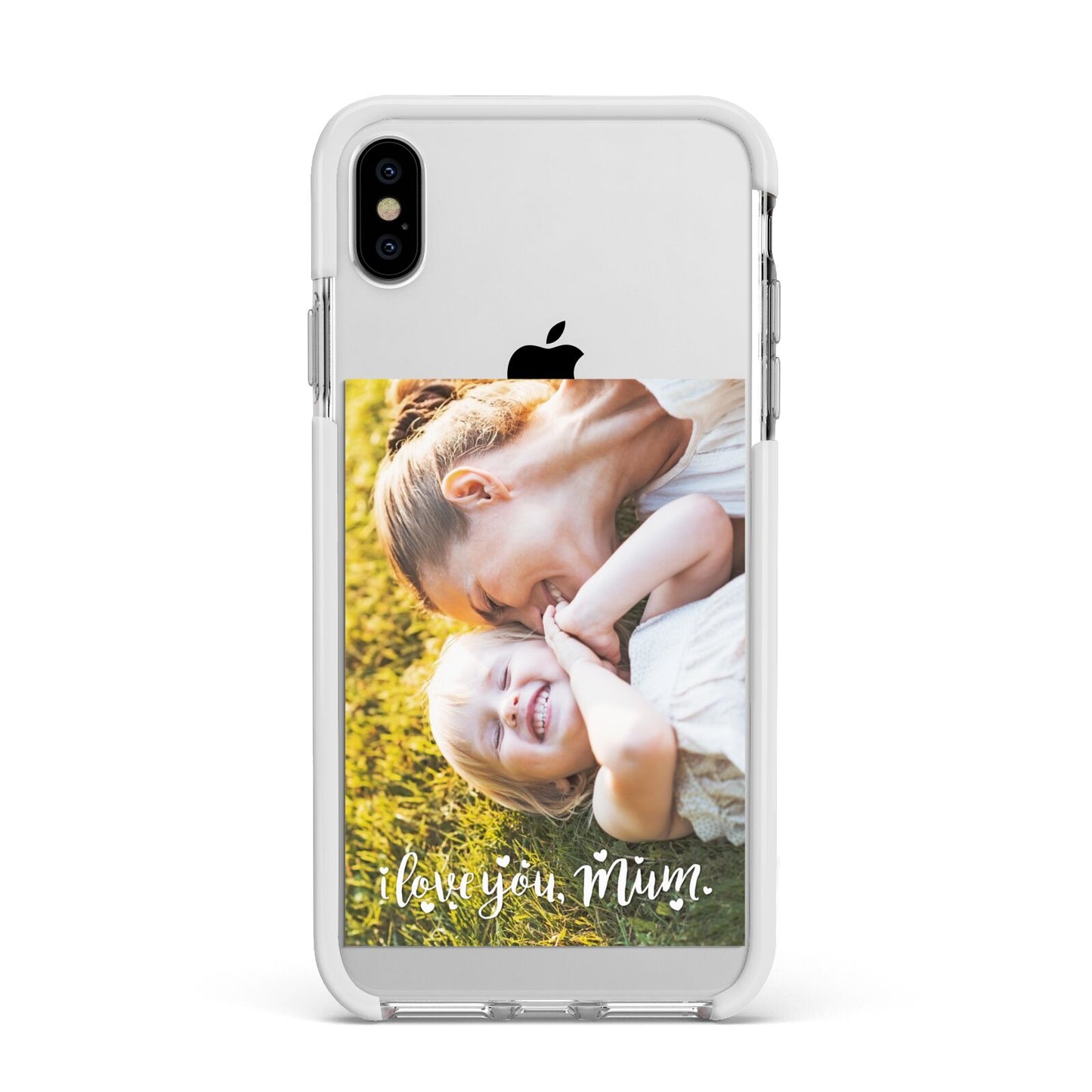 Love You Mum Photo Upload Apple iPhone Xs Max Impact Case White Edge on Silver Phone