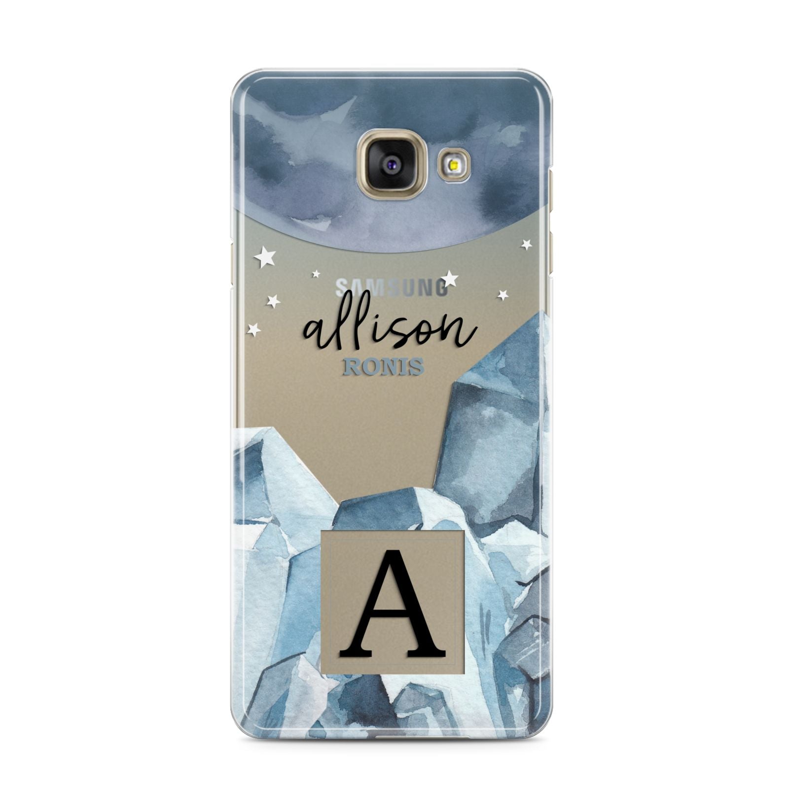 Lunar Crystals Personalised Name Samsung Galaxy A3 2016 Case on gold phone