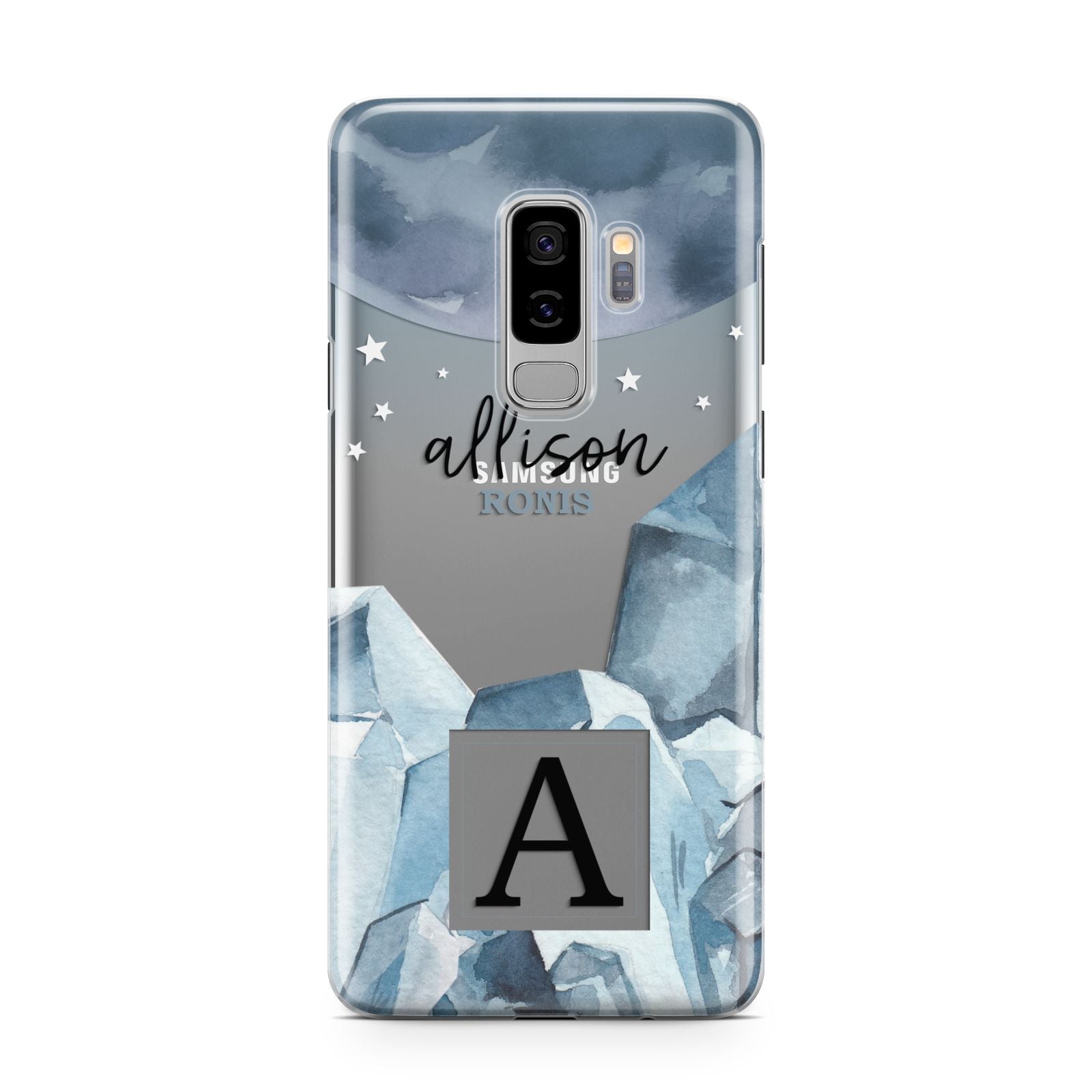 Lunar Crystals Personalised Name Samsung Galaxy S9 Plus Case on Silver phone