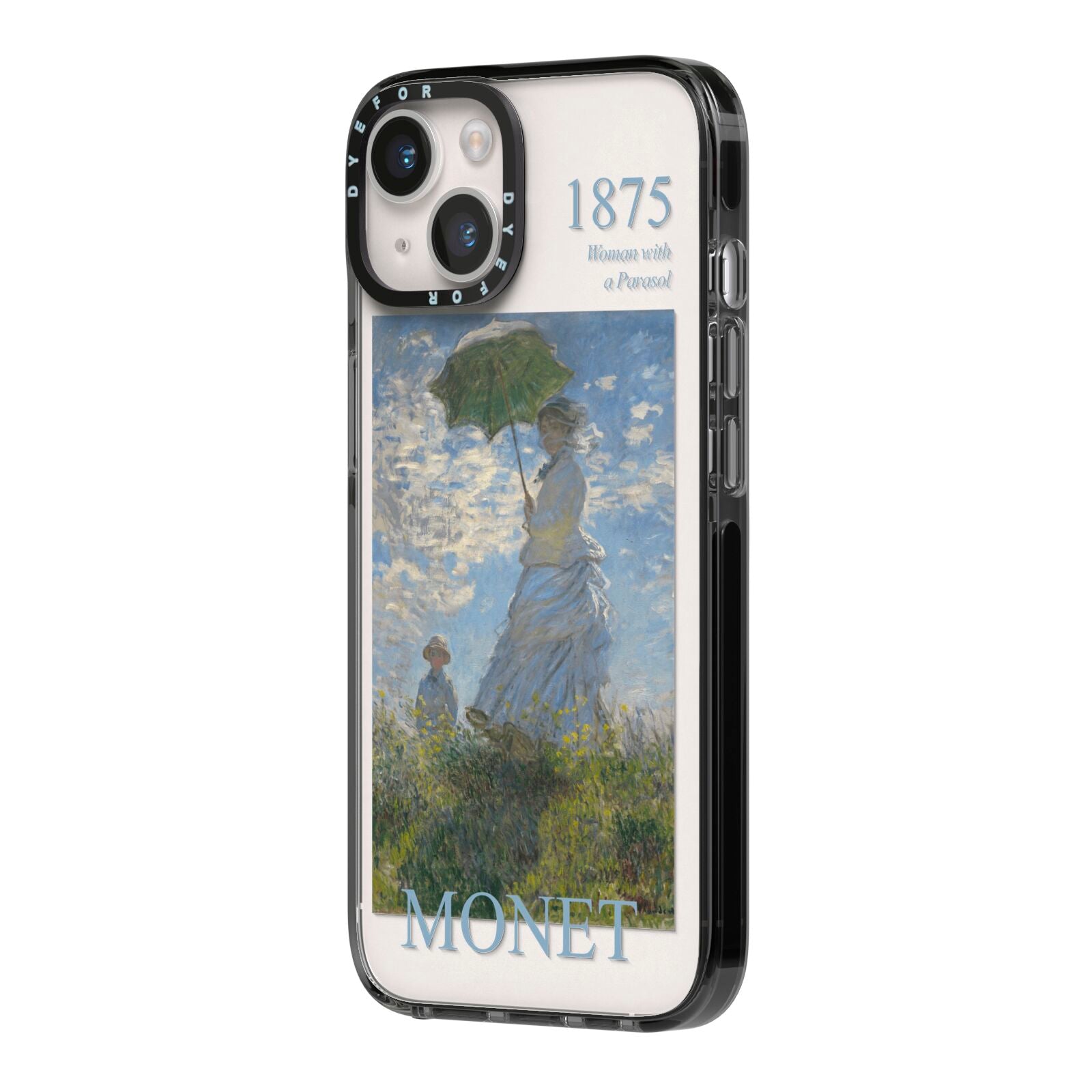 Madame Monet And Her Son By Claude Monet iPhone 14 Black Impact Case Side Angle on Silver phone