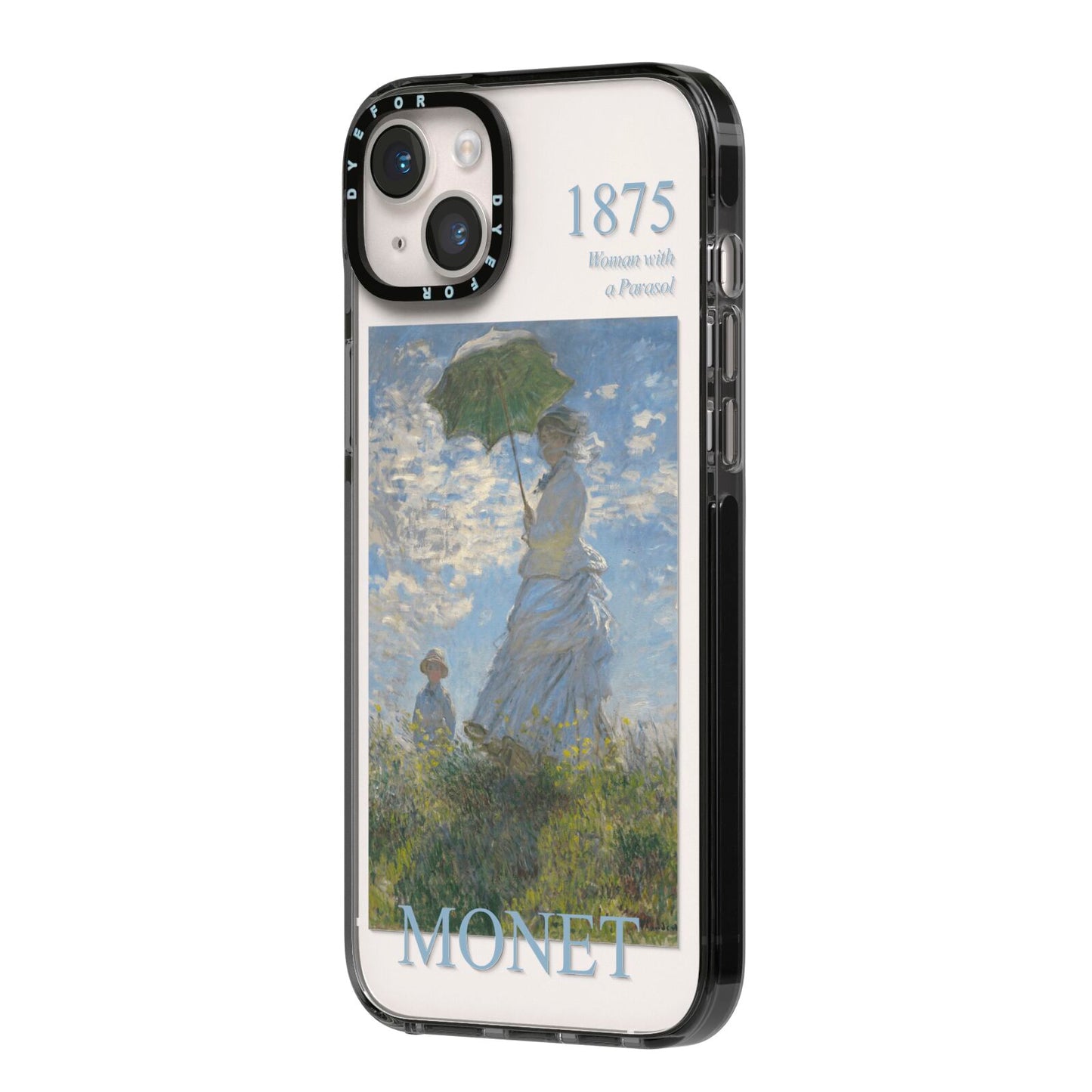 Madame Monet And Her Son By Claude Monet iPhone 14 Plus Black Impact Case Side Angle on Silver phone