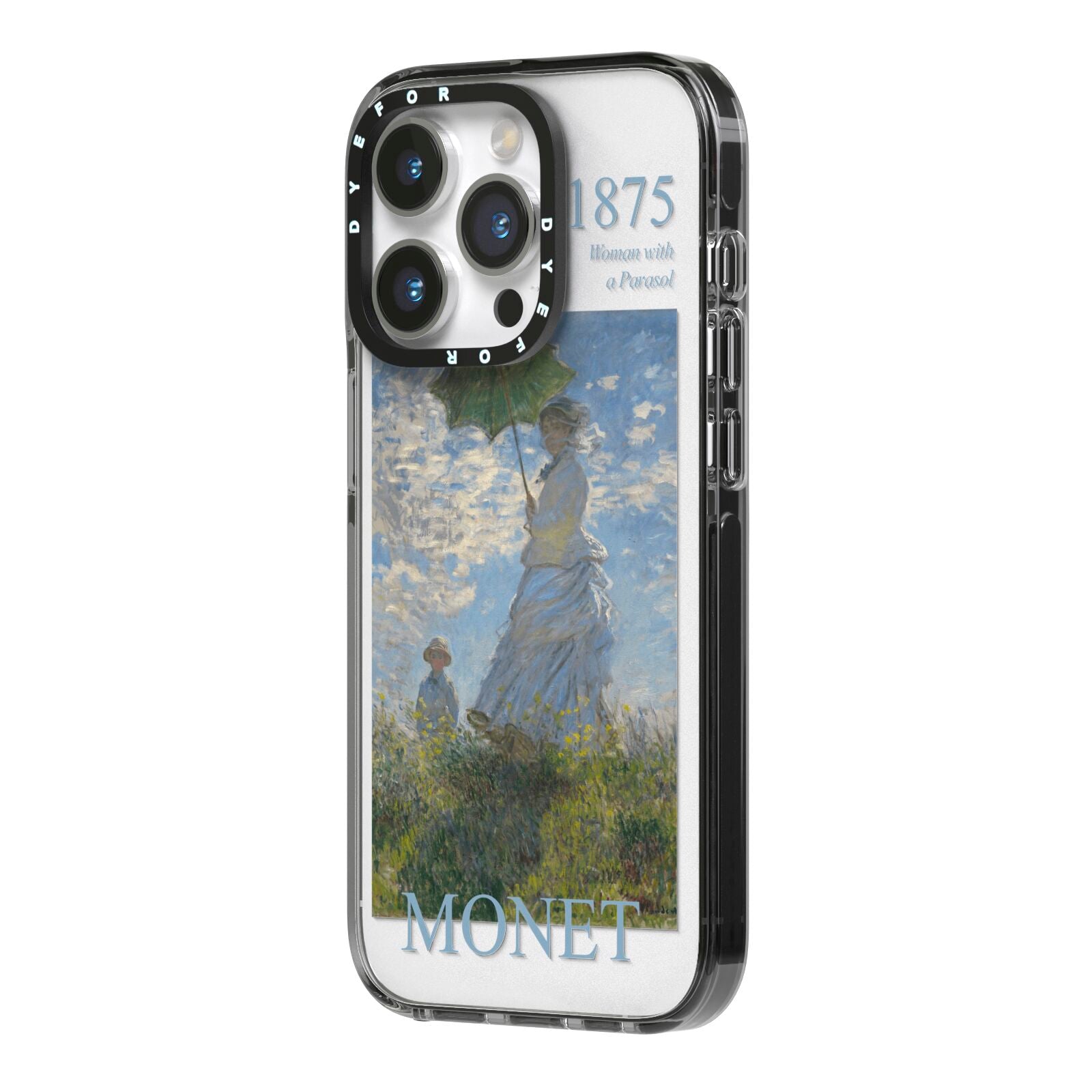 Madame Monet And Her Son By Claude Monet iPhone 14 Pro Black Impact Case Side Angle on Silver phone