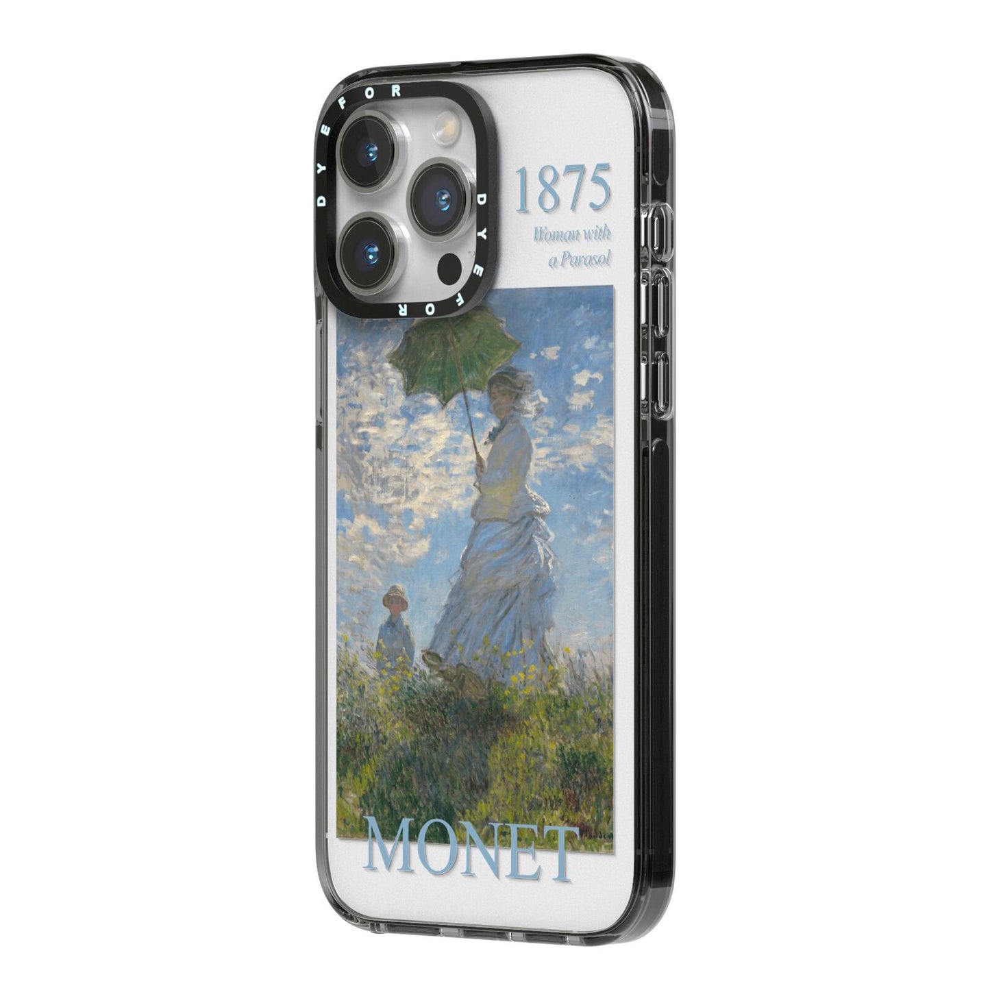 Madame Monet And Her Son By Claude Monet iPhone 14 Pro Max Black Impact Case Side Angle on Silver phone