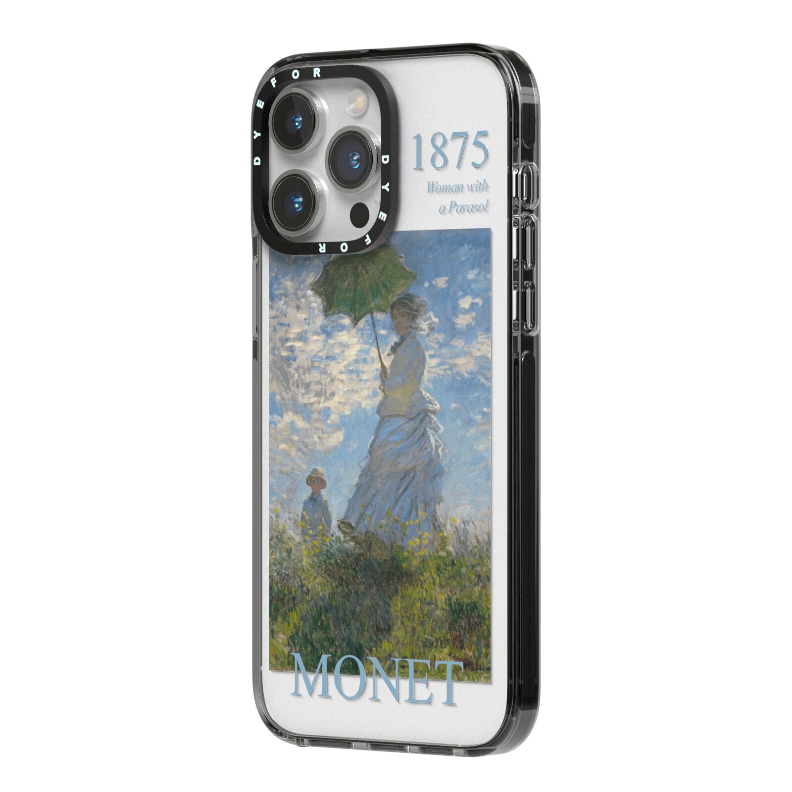 Madame Monet And Her Son By Claude Monet iPhone 14 Pro Max Black Impact Case Side Angle on Silver phone