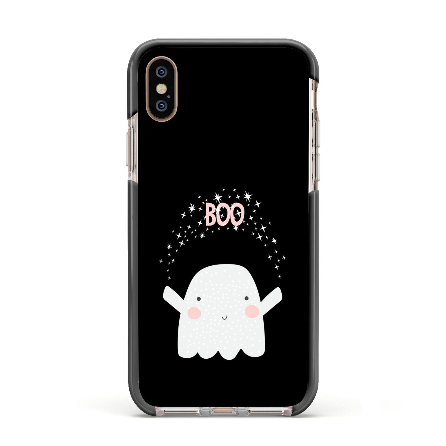 Magical Ghost Apple iPhone Xs Impact Case Black Edge on Gold Phone