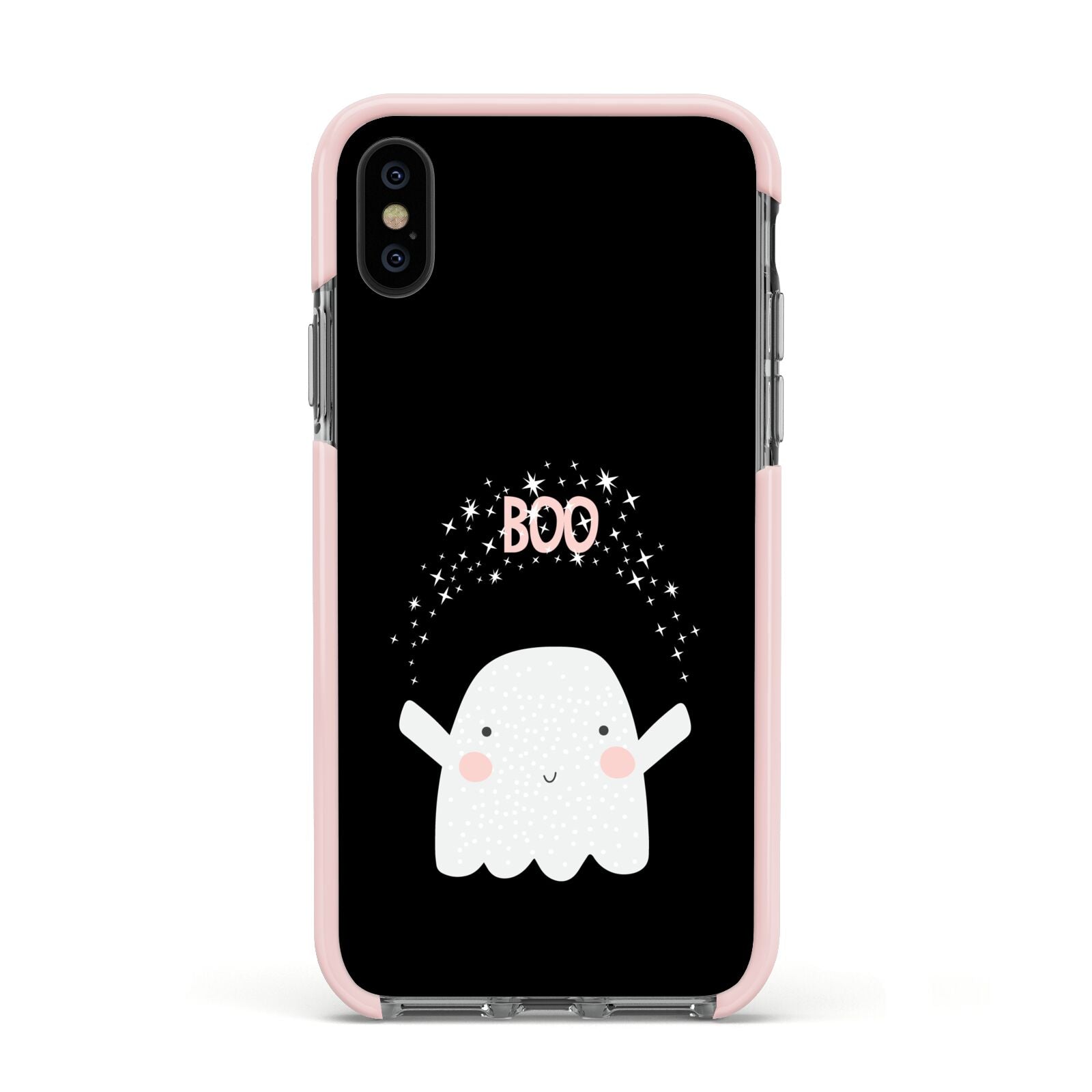 Magical Ghost Apple iPhone Xs Impact Case Pink Edge on Black Phone