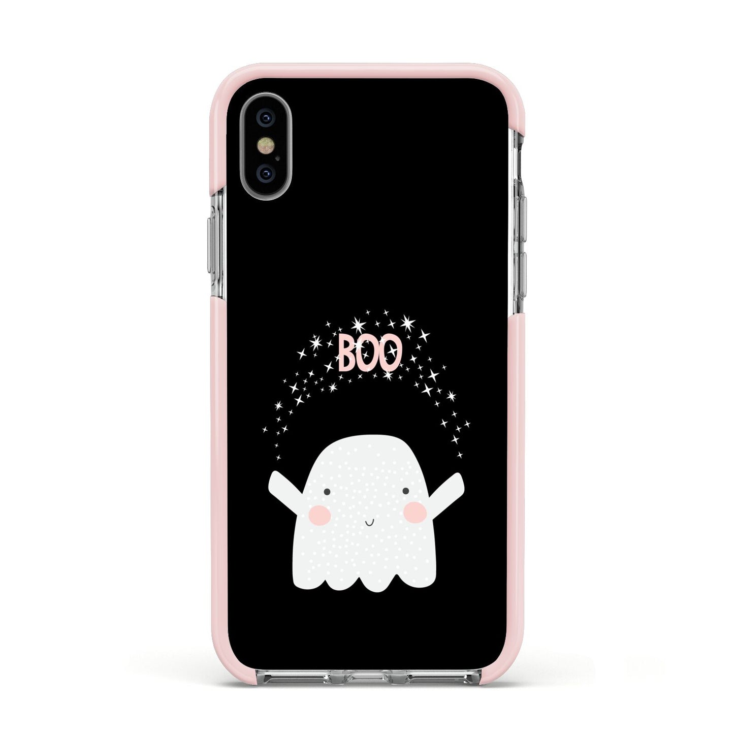 Magical Ghost Apple iPhone Xs Impact Case Pink Edge on Silver Phone