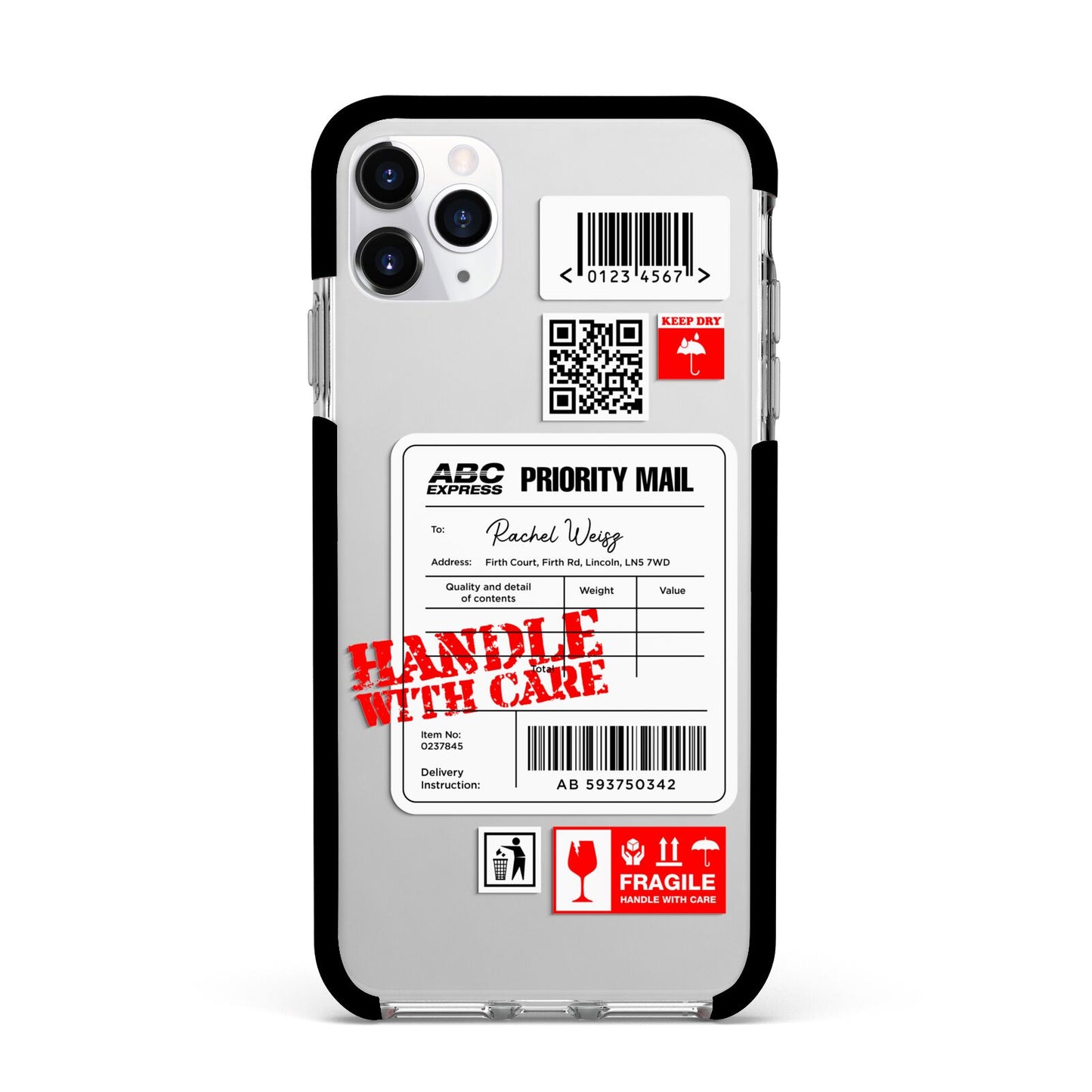 Mail Stickers with Name Apple iPhone 11 Pro Max in Silver with Black Impact Case