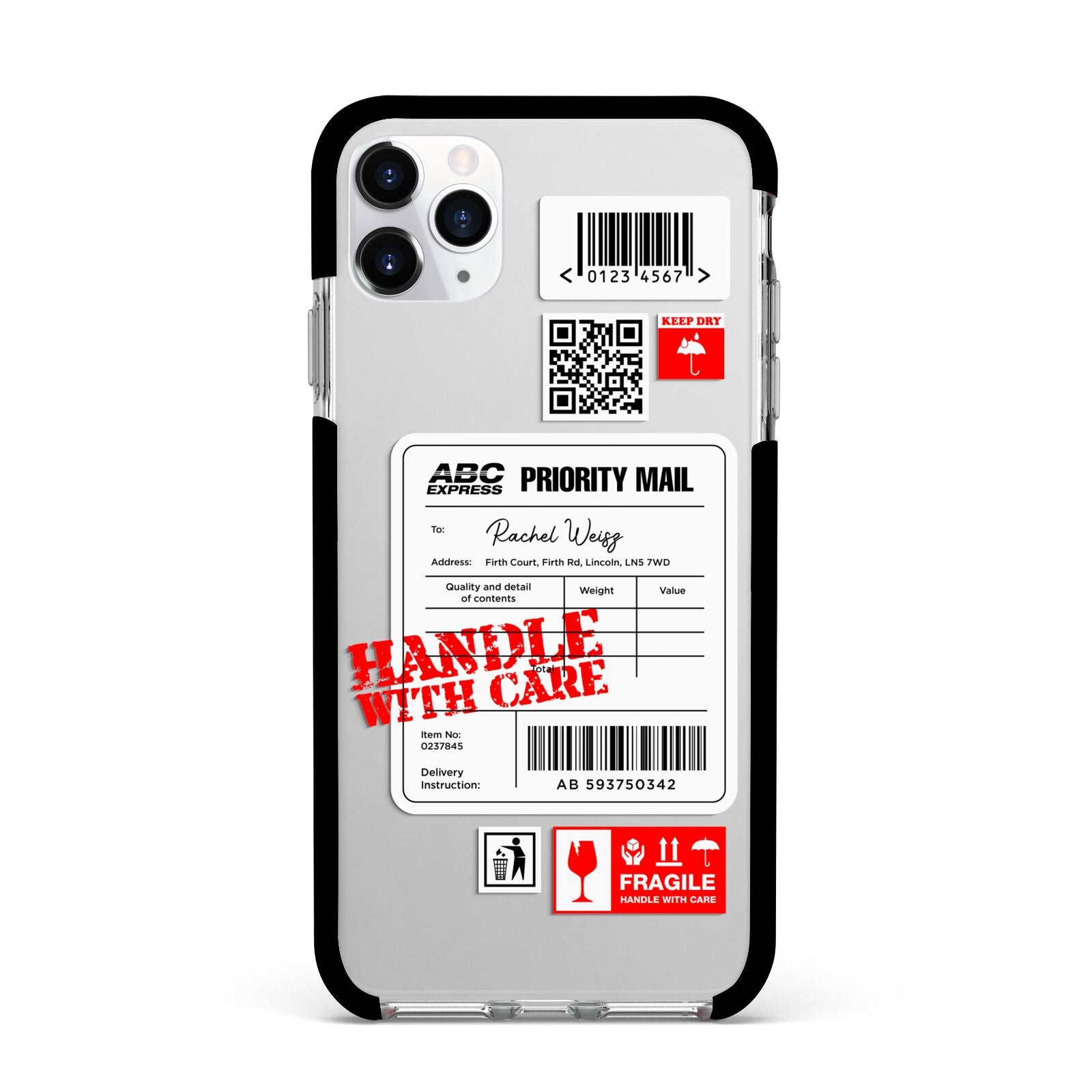 Mail Stickers with Name Apple iPhone 11 Pro Max in Silver with Black Impact Case