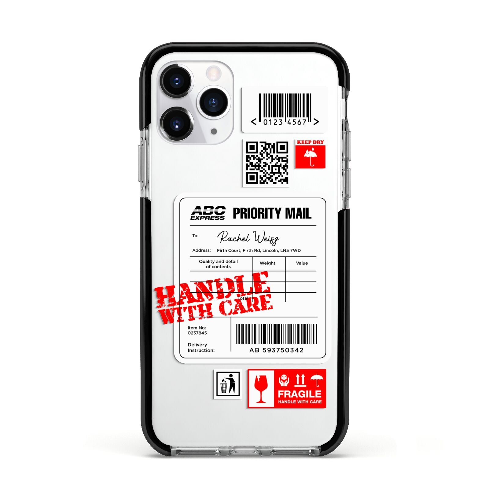 Mail Stickers with Name Apple iPhone 11 Pro in Silver with Black Impact Case