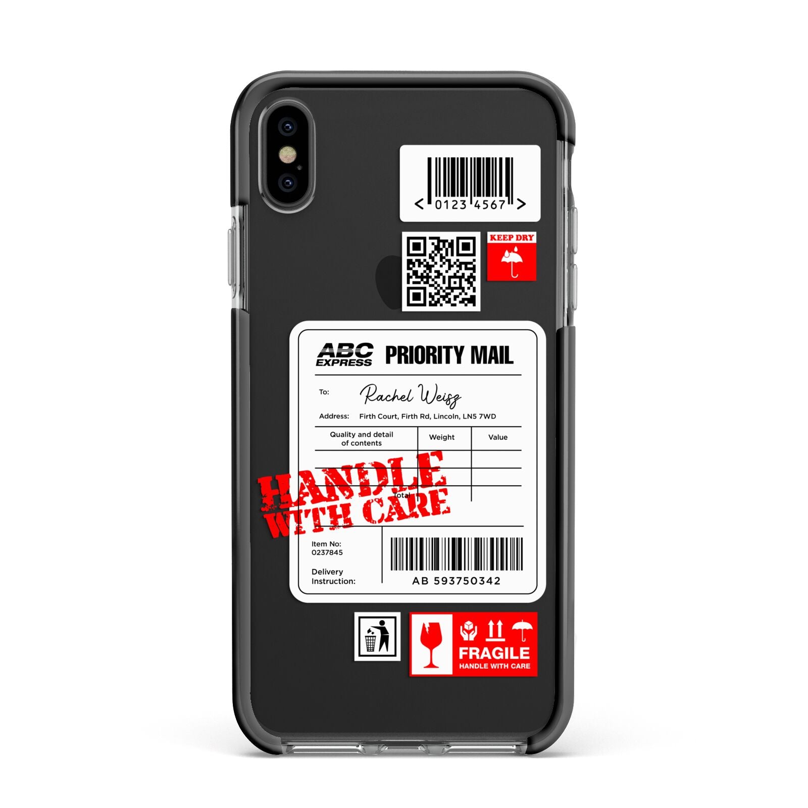 Mail Stickers with Name Apple iPhone Xs Max Impact Case Black Edge on Black Phone