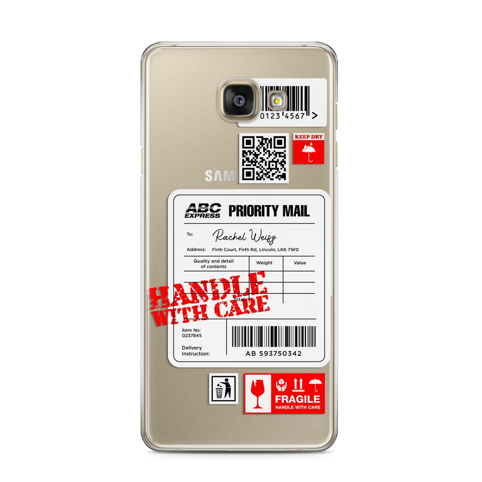 Mail Stickers with Name Samsung Galaxy A3 2016 Case on gold phone