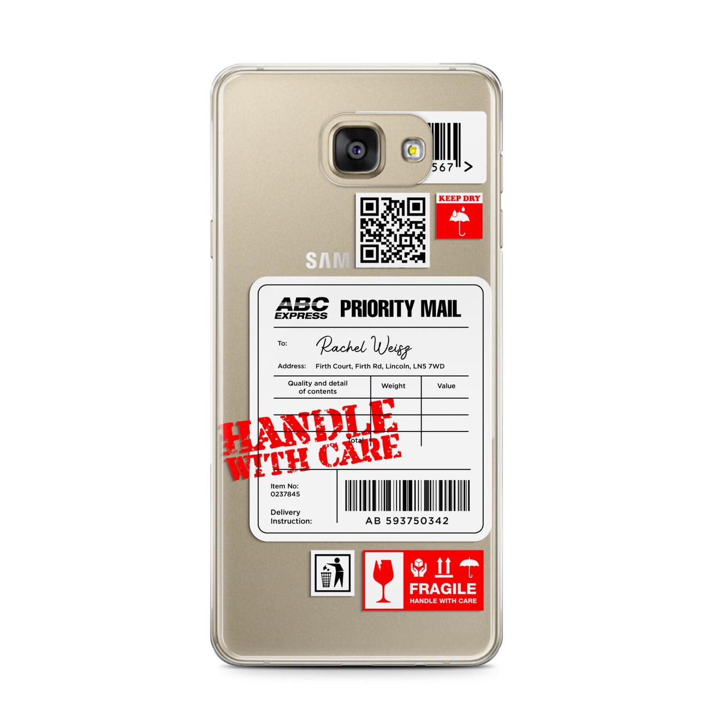 Mail Stickers with Name Samsung Galaxy A7 2016 Case on gold phone