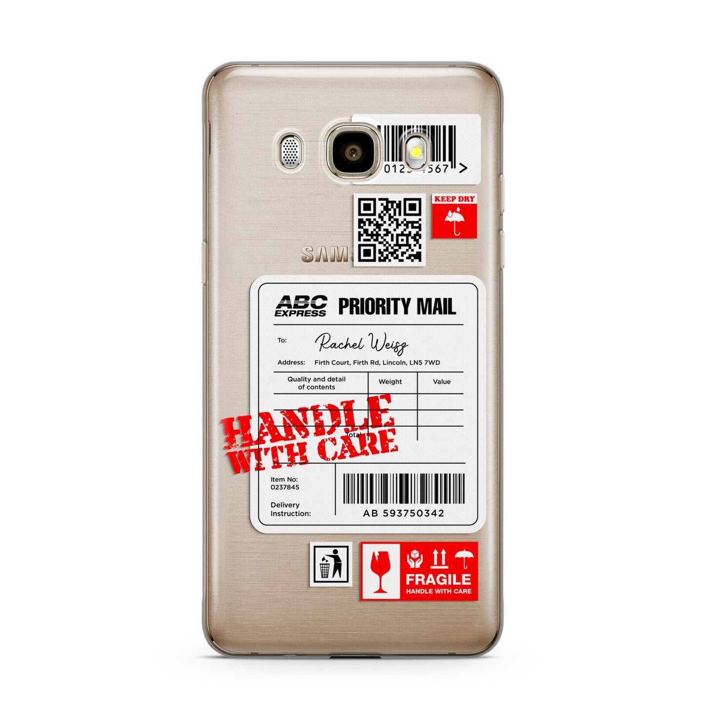 Mail Stickers with Name Samsung Galaxy J7 2016 Case on gold phone