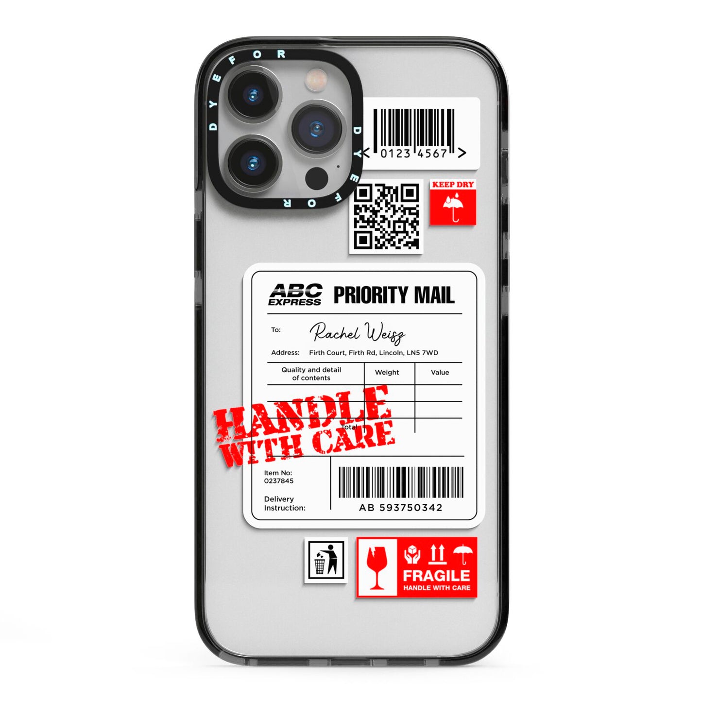 Mail Stickers with Name iPhone 13 Pro Max Black Impact Case on Silver phone